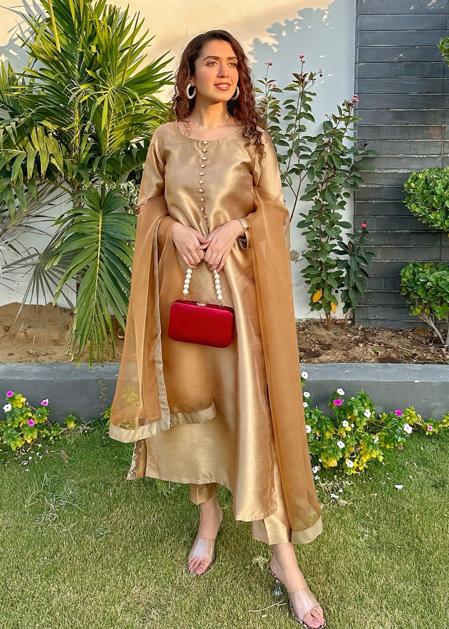 indian raw silk Kurta Set in Gold