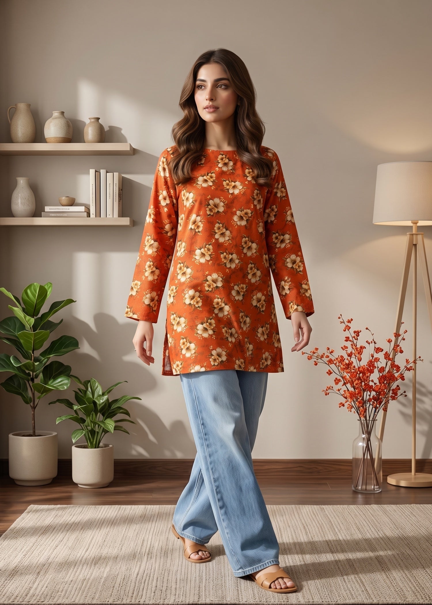 lawn cotton Kurti in Cardinal red