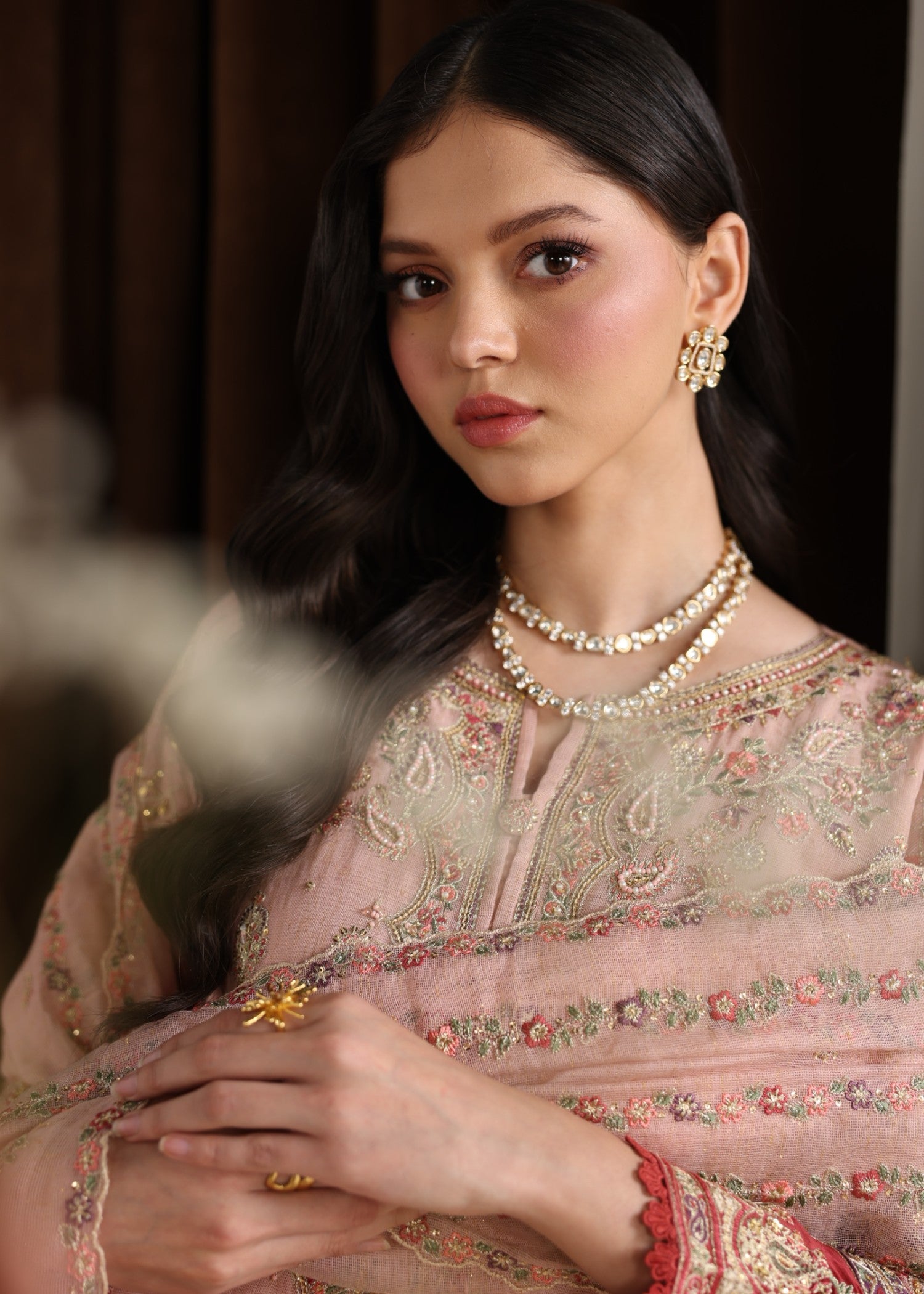 khaddi net Kurta Set in Pink