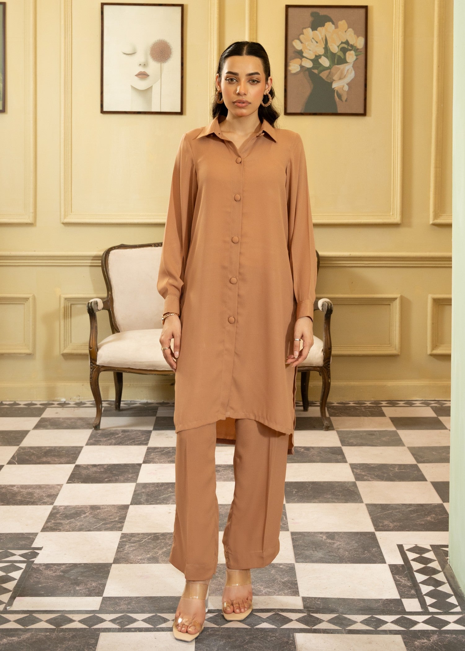georgette Co Ord Sets in Camel brown
