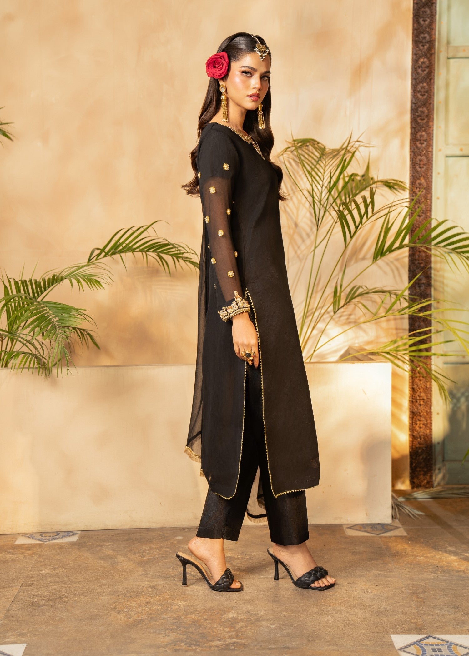 chiffon Kurta Set in Black