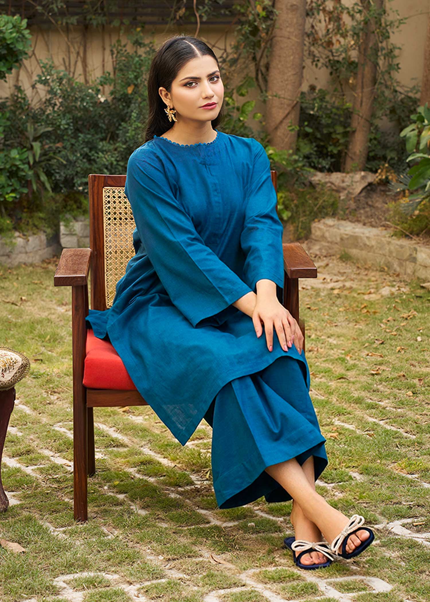 khaddar Kurta Set in Royal blue