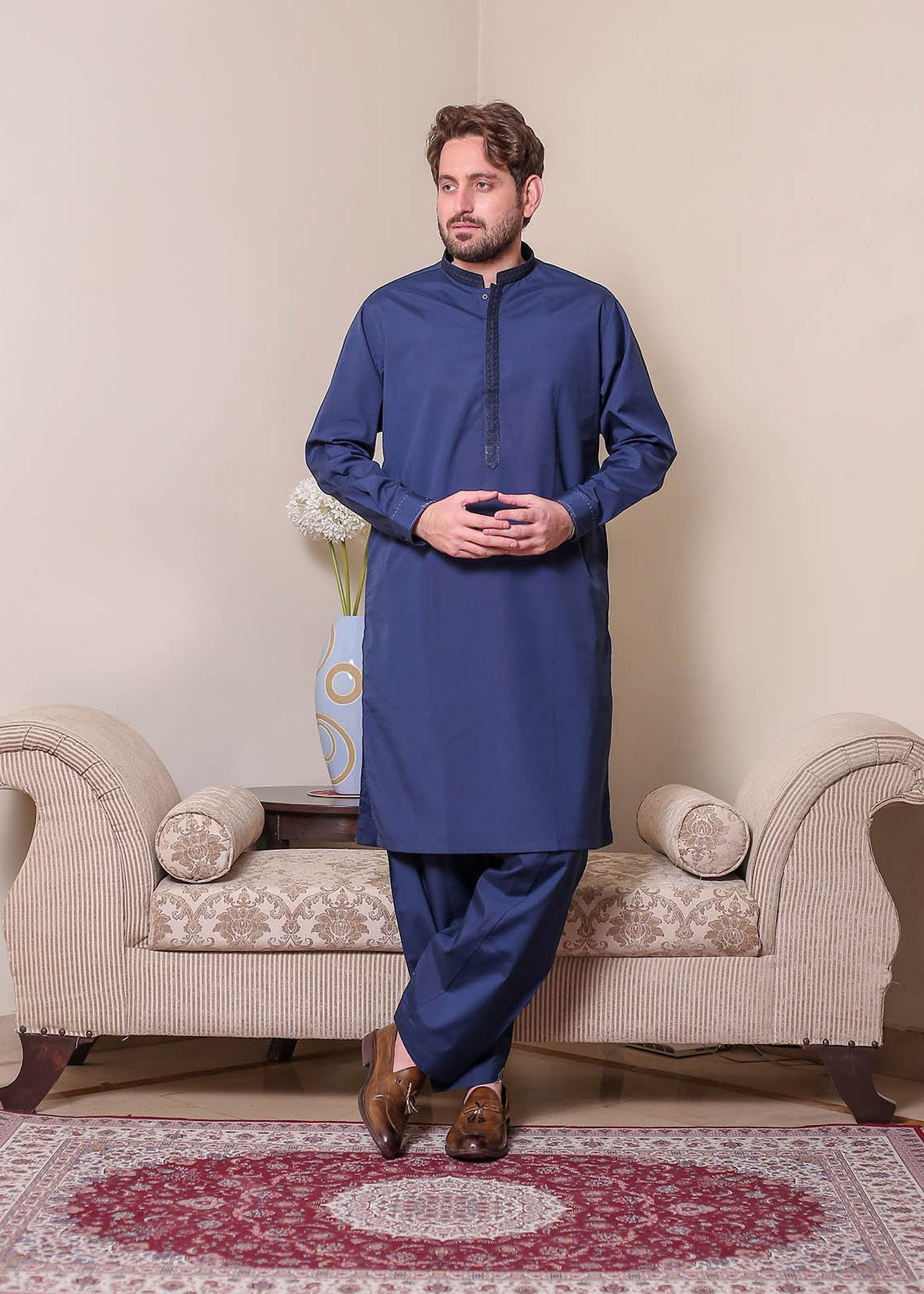cotton satin Shalwar Kameez in Royal blue