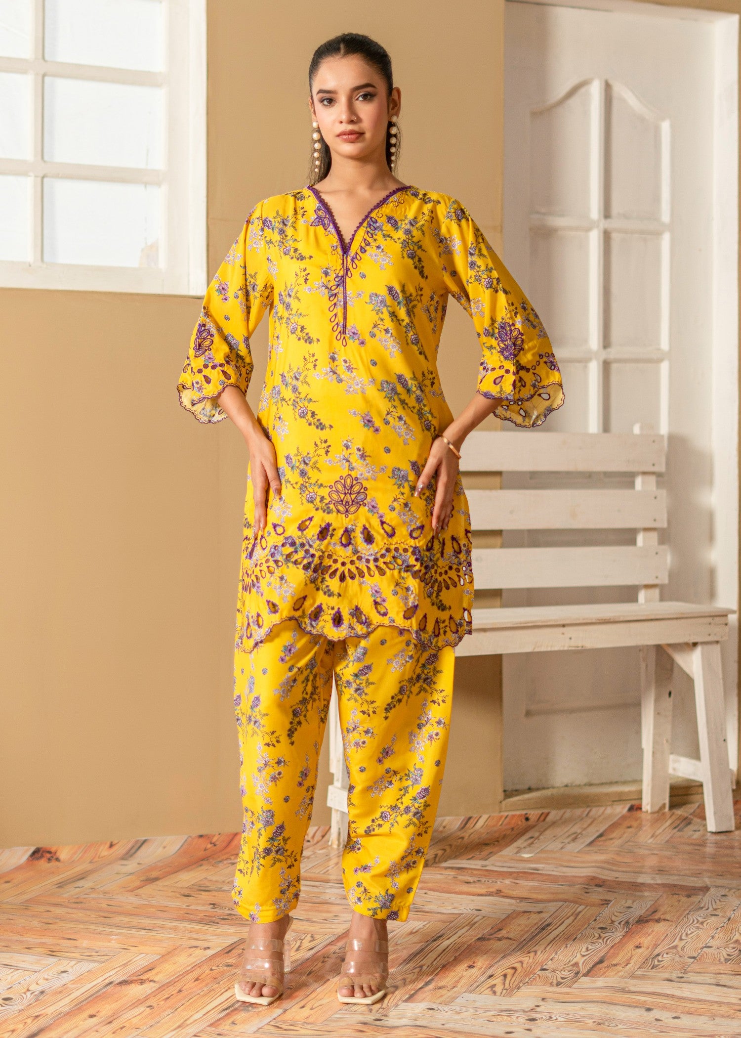 polyester crepe Co Ord Sets in Mustard