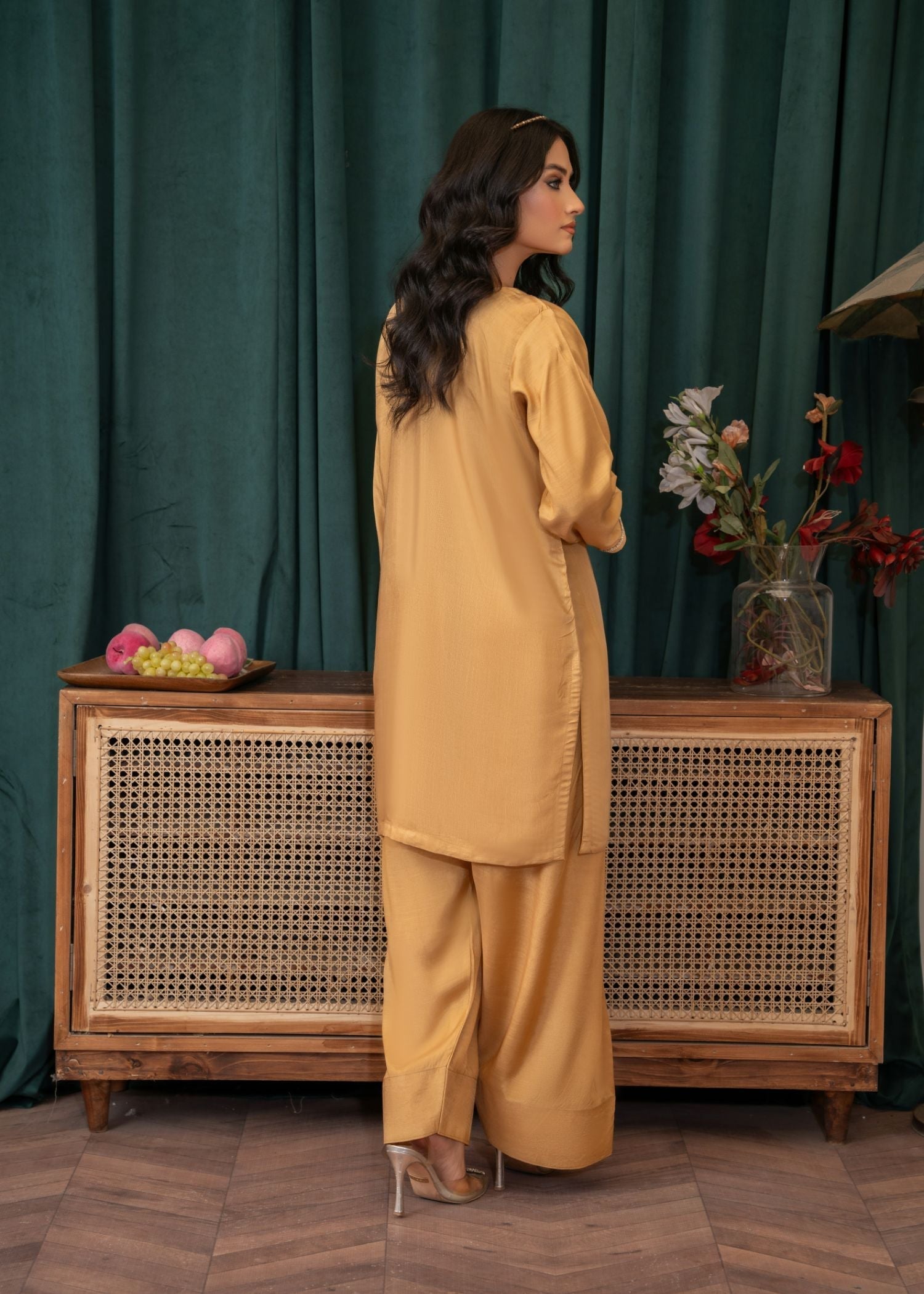 viscose thai silk Kurta Set in Marigold