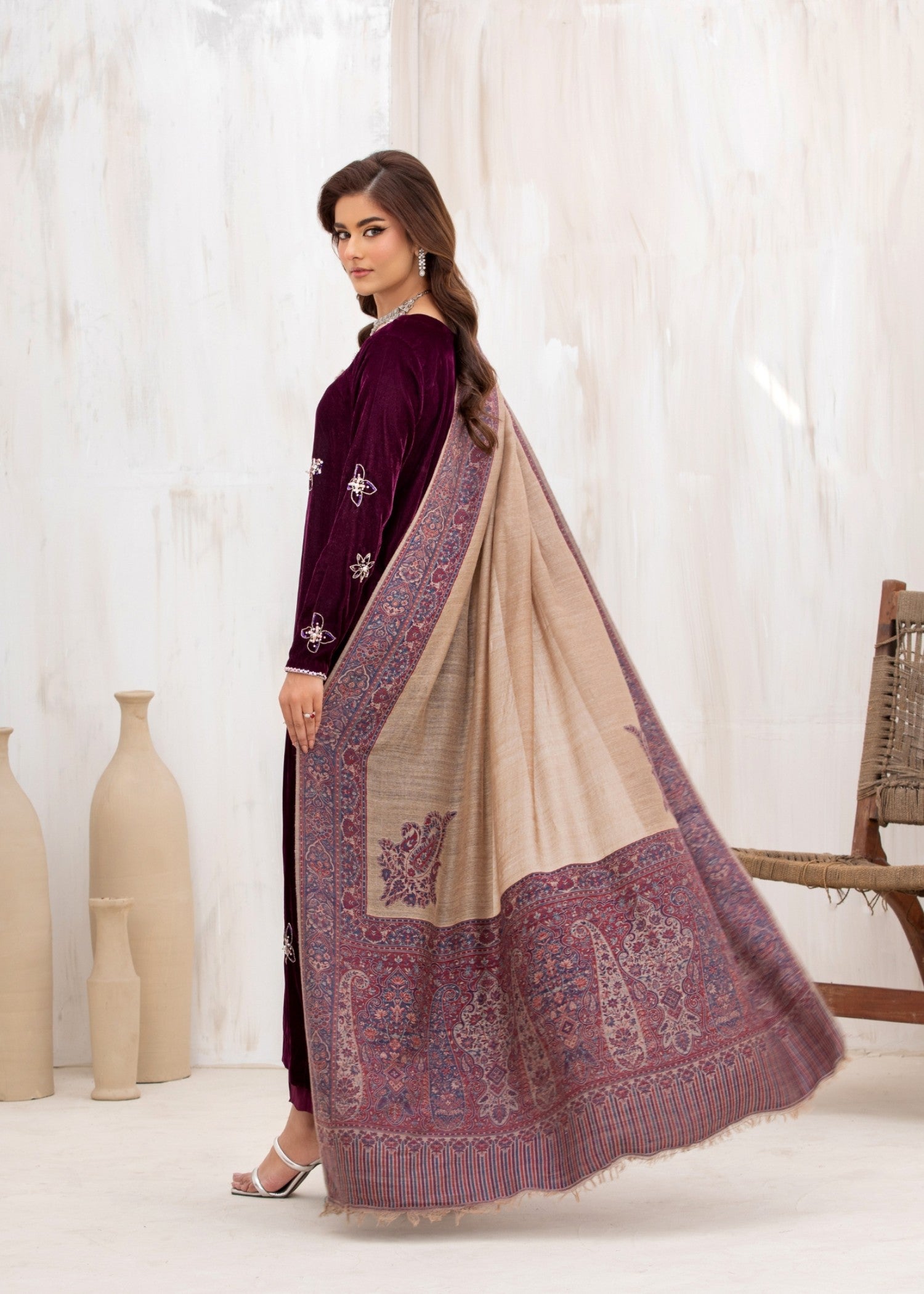 korean raw silk Kurta Set in Deep purple