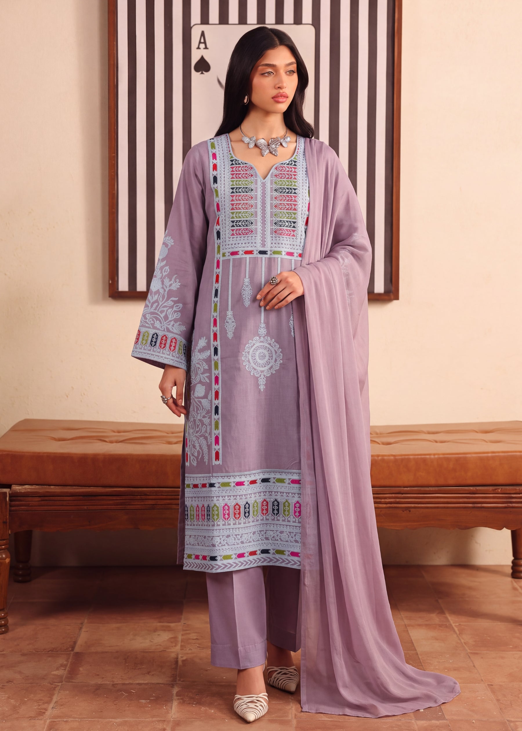 linen Kurta Set in Purple taupe