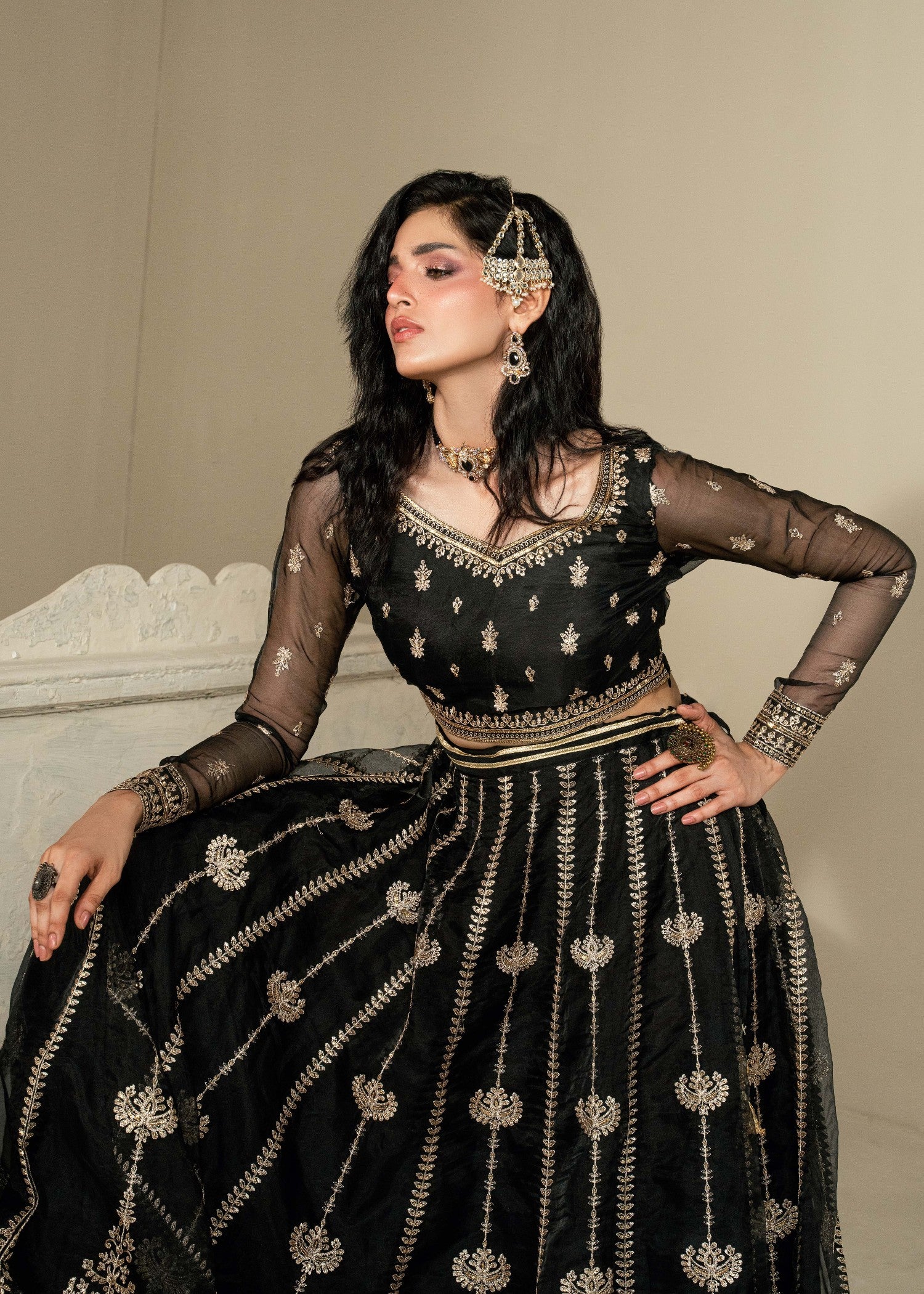 organza Lehenga in Black