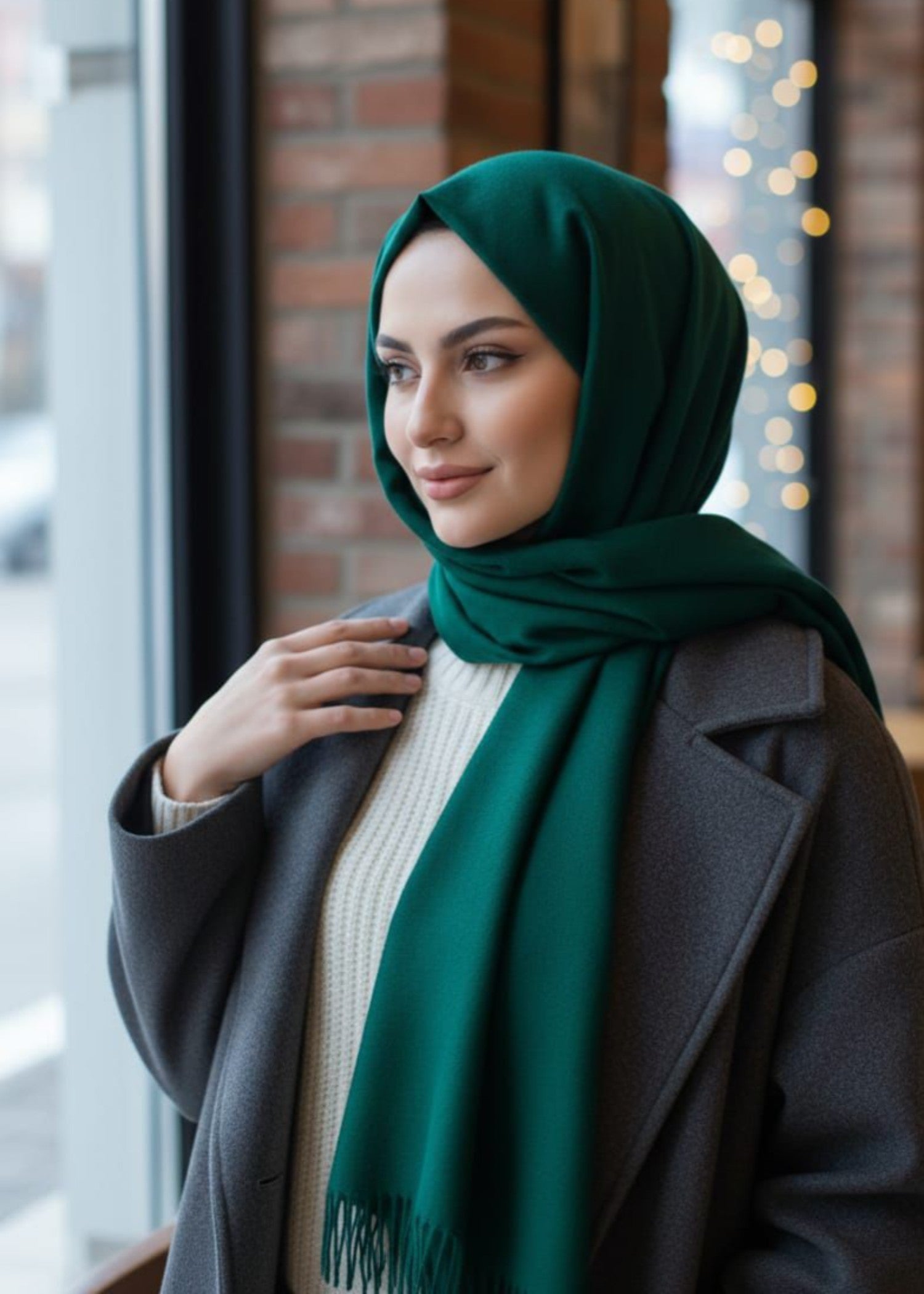 cashmere wool Hijab in Green
