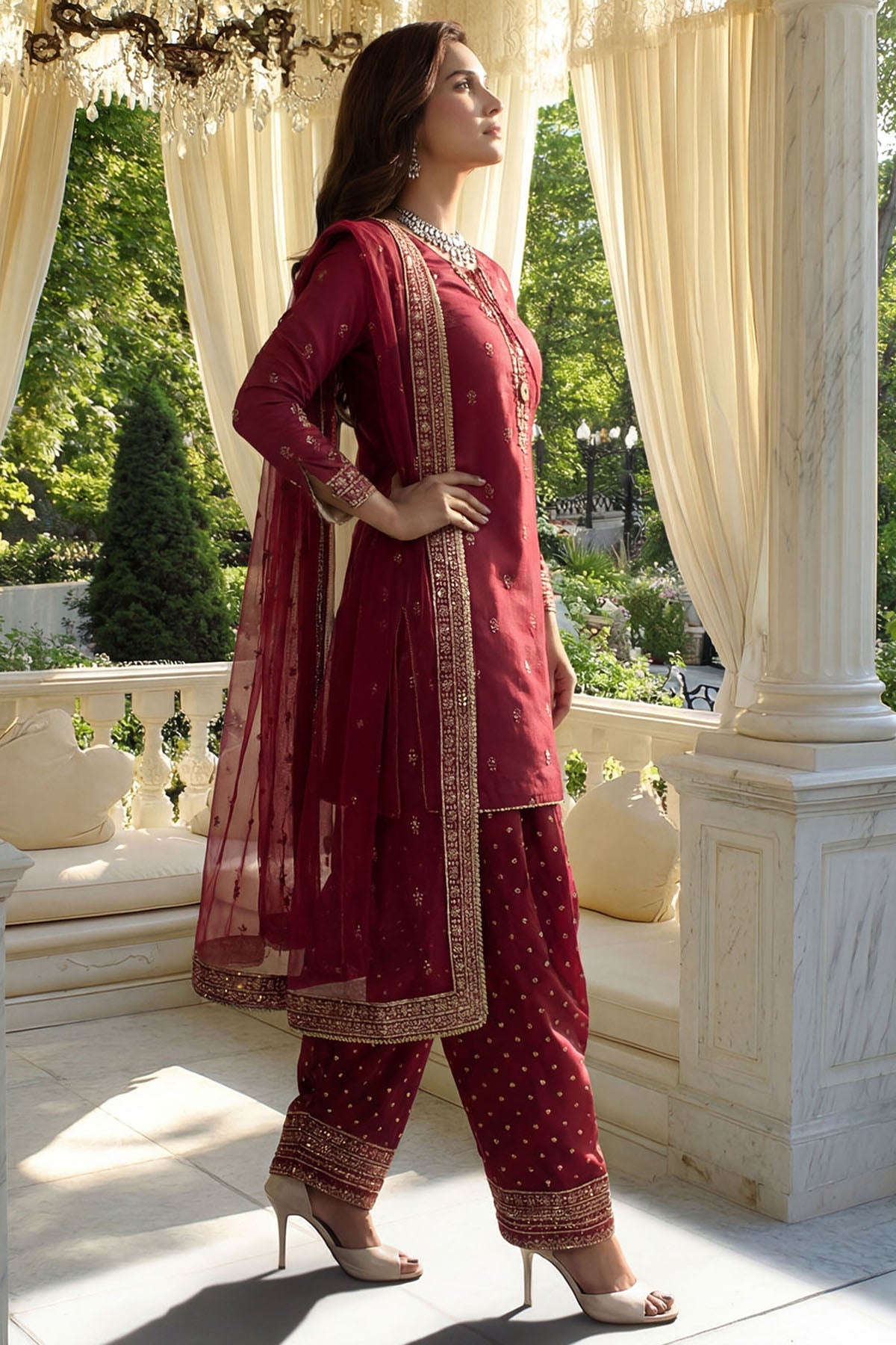 poly organza Kurta Set in Purple