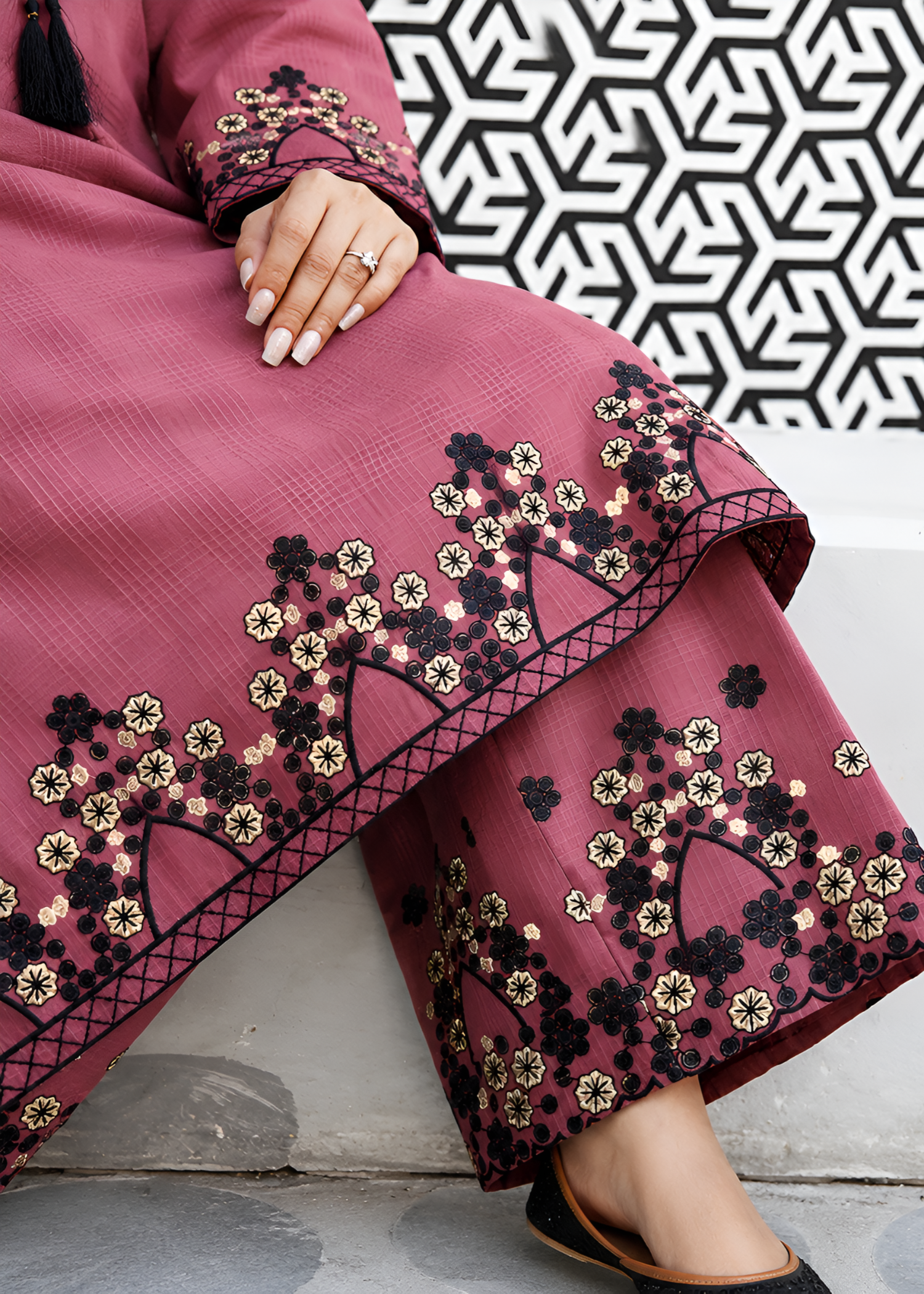cotton dobby Kurta Set in Rose pink