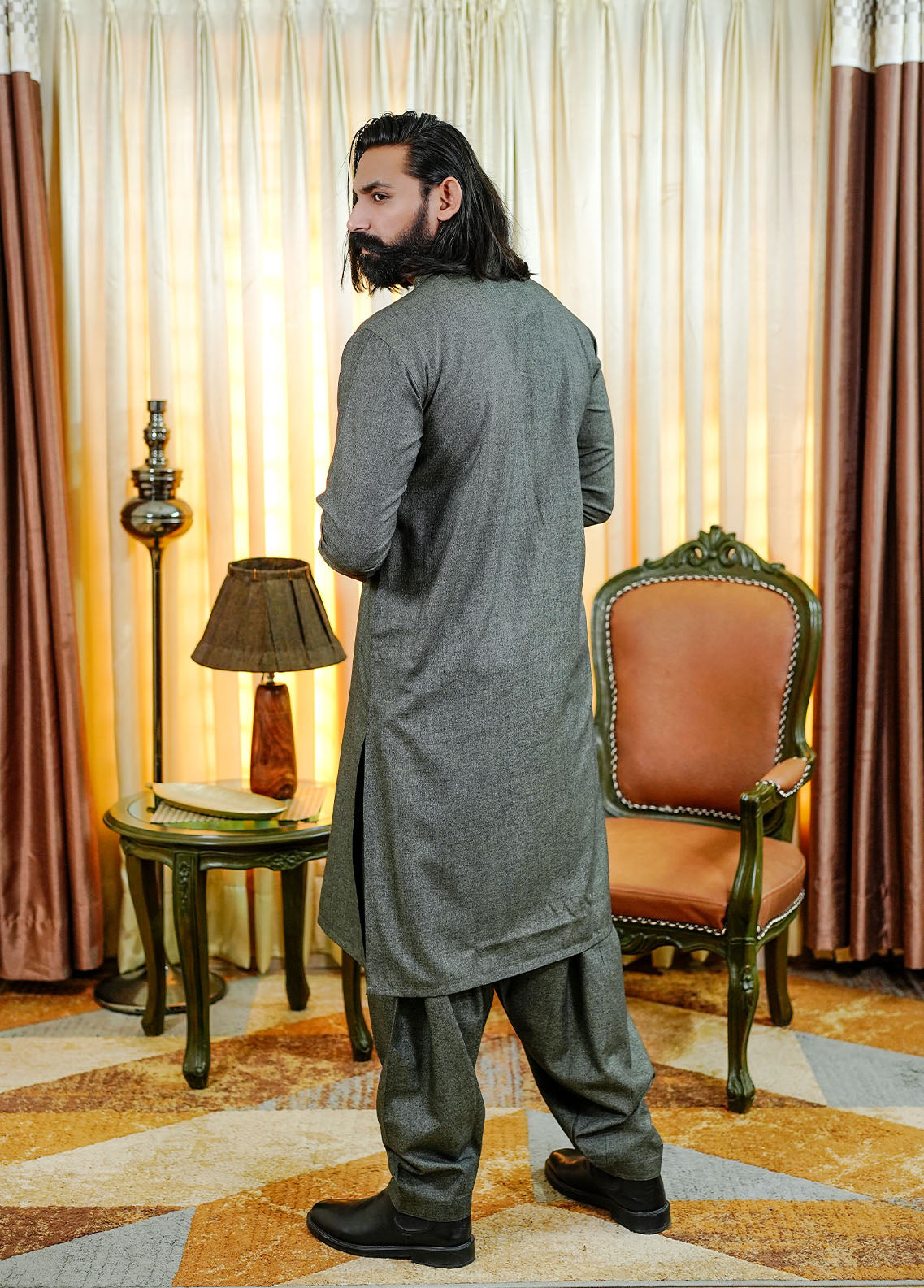 acrylic wool Shalwar Kameez in Bottle green
