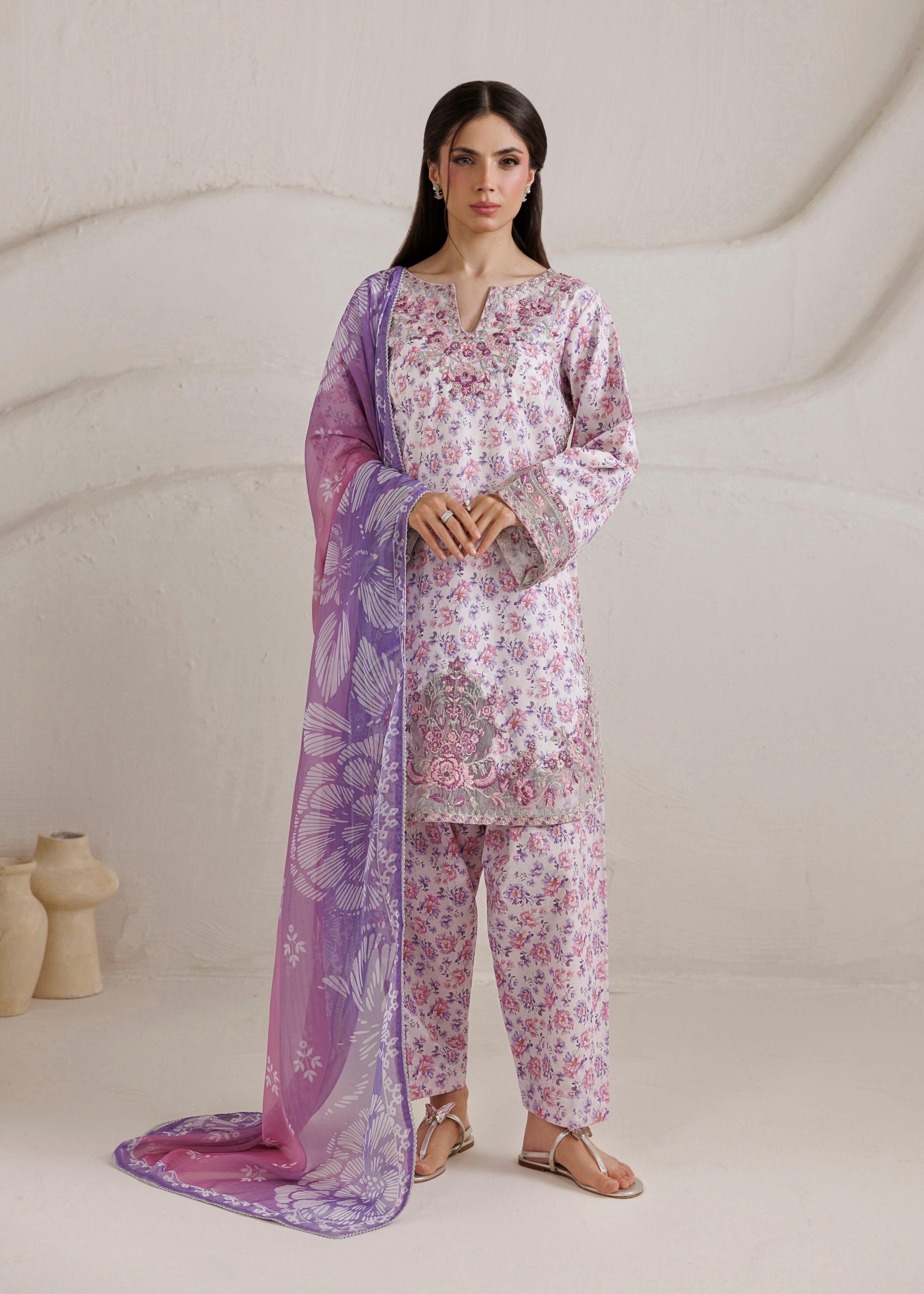 cotton Kurta Set in Lilac