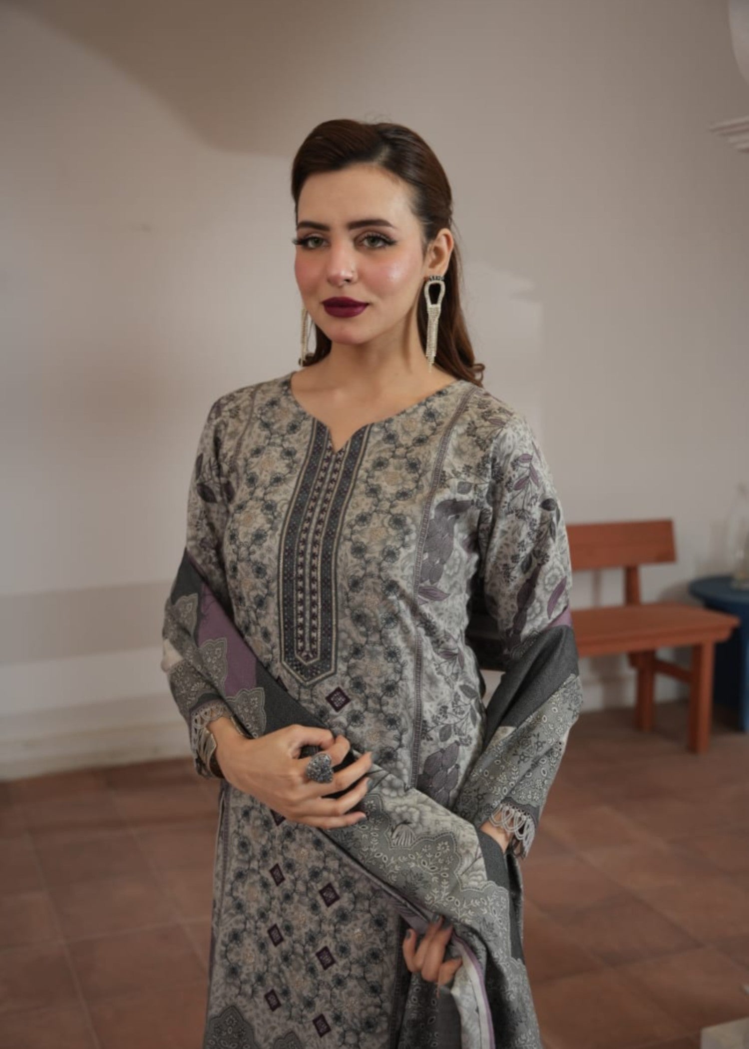 dhanak Kurta Set in Ash grey