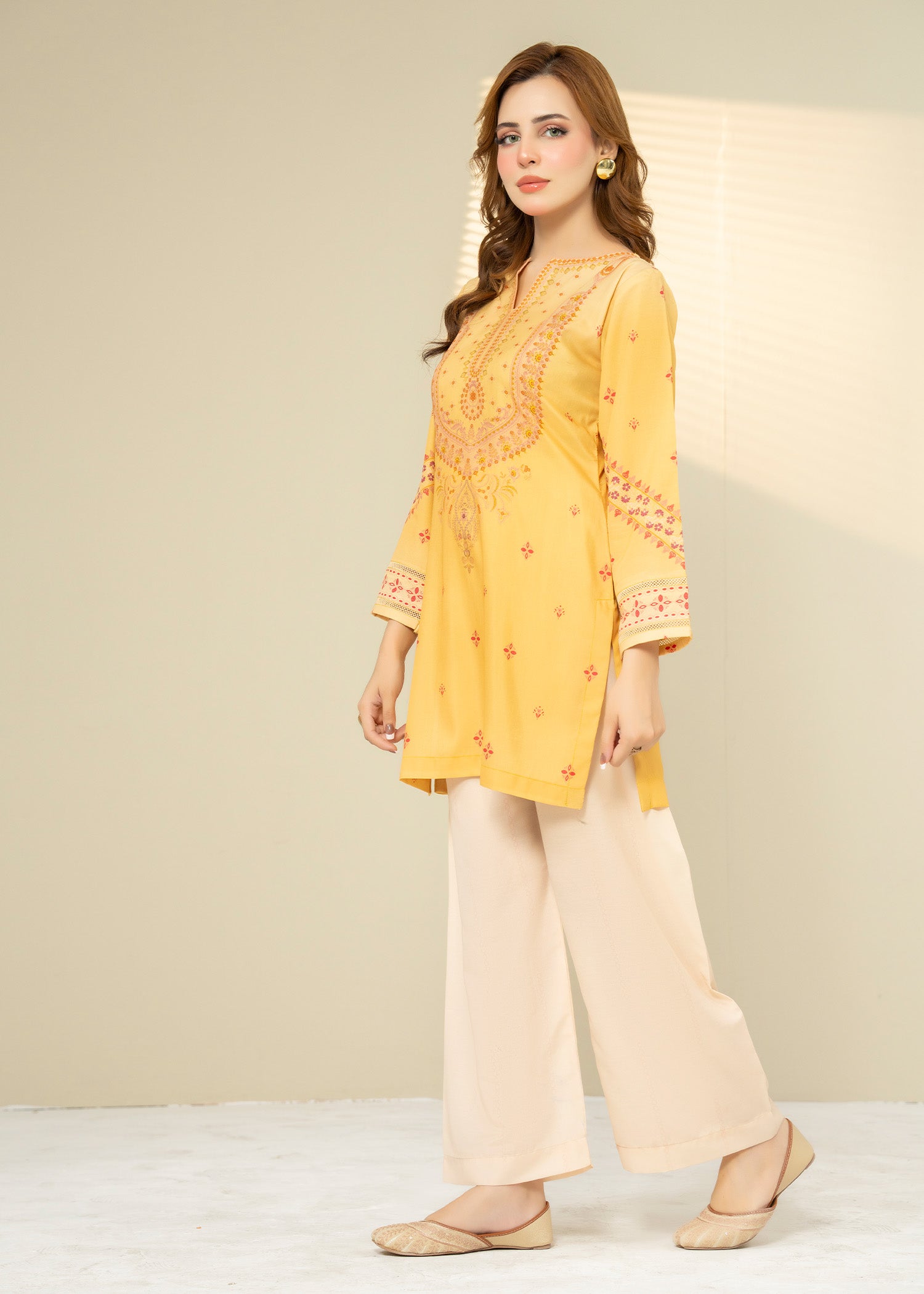 lawn Kurta Set in Yellow, beige