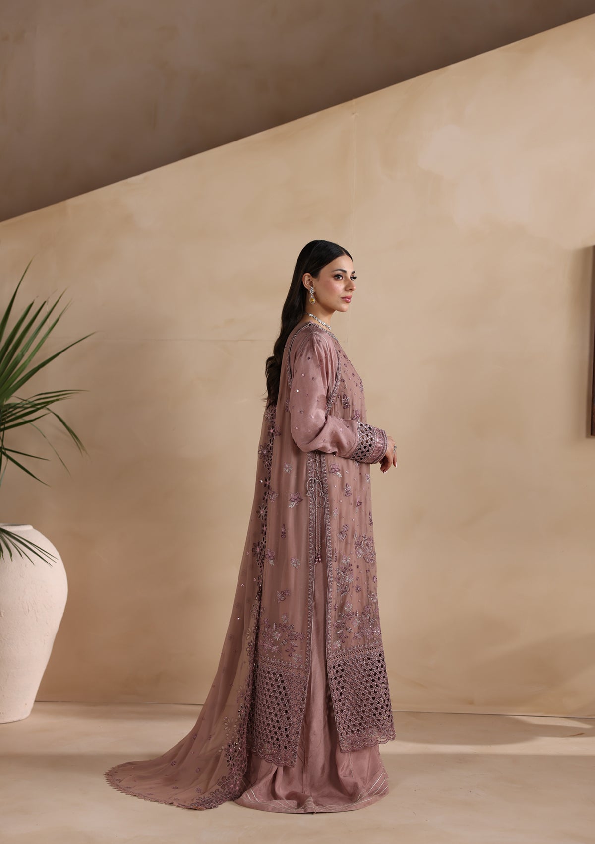 chiffon Kurta Set in Mauve pink