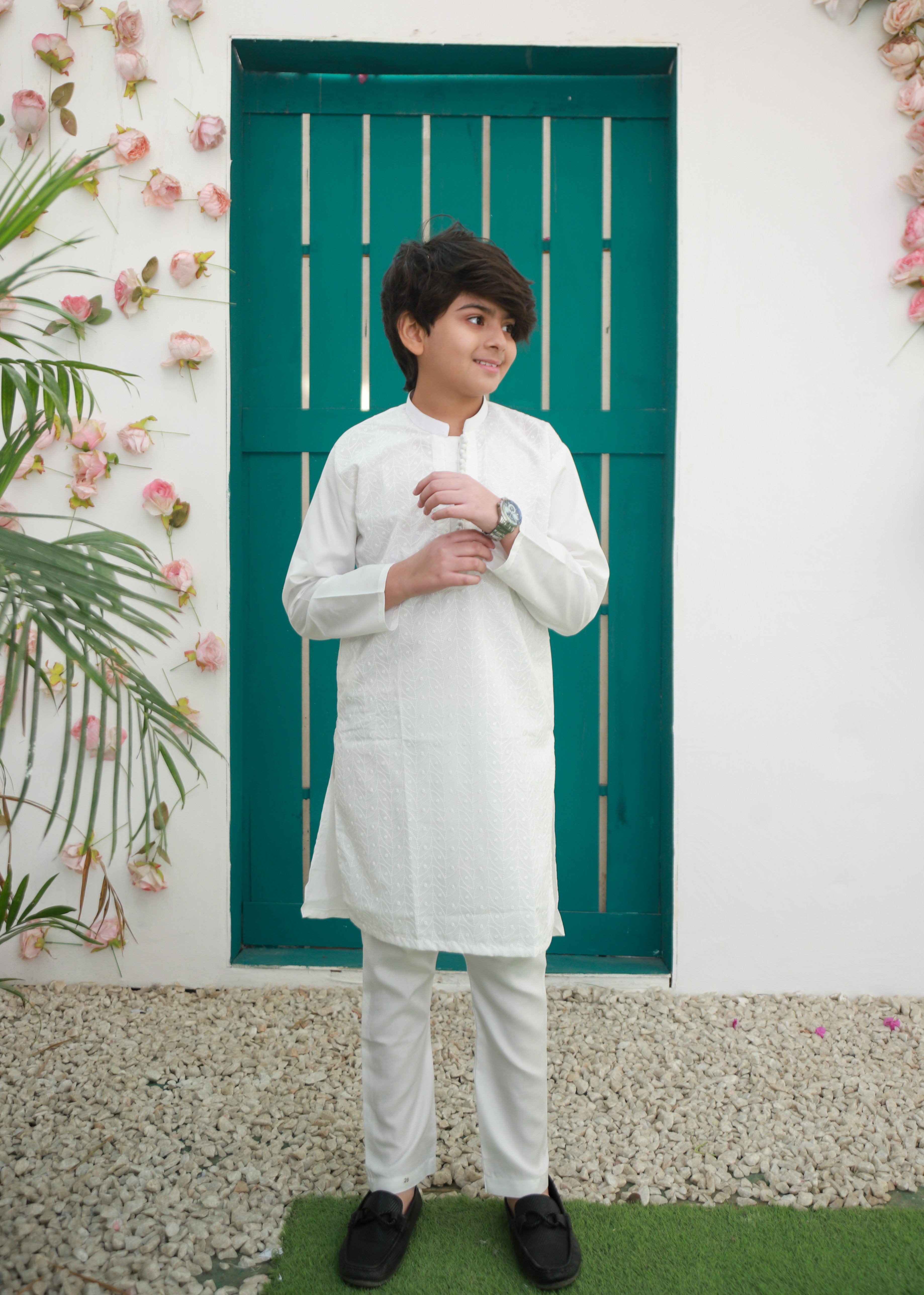 cotton Kurta Set in Ghost white