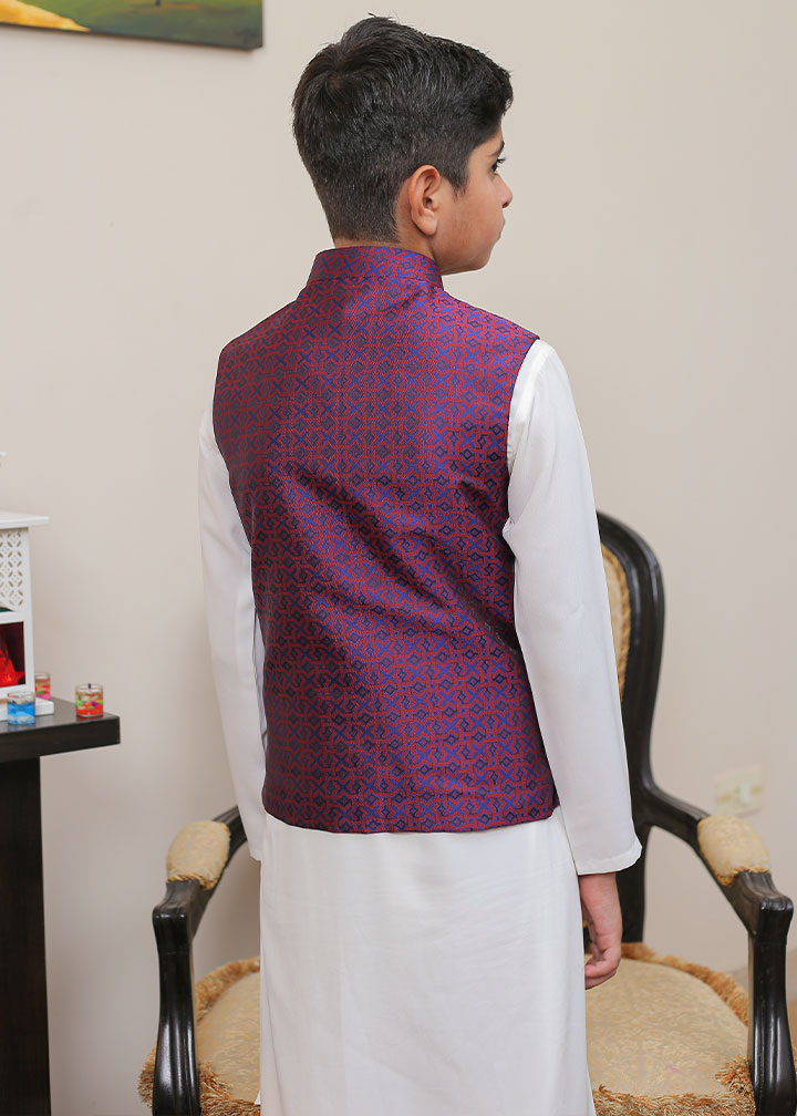 jamawar Waistcoat in Purple