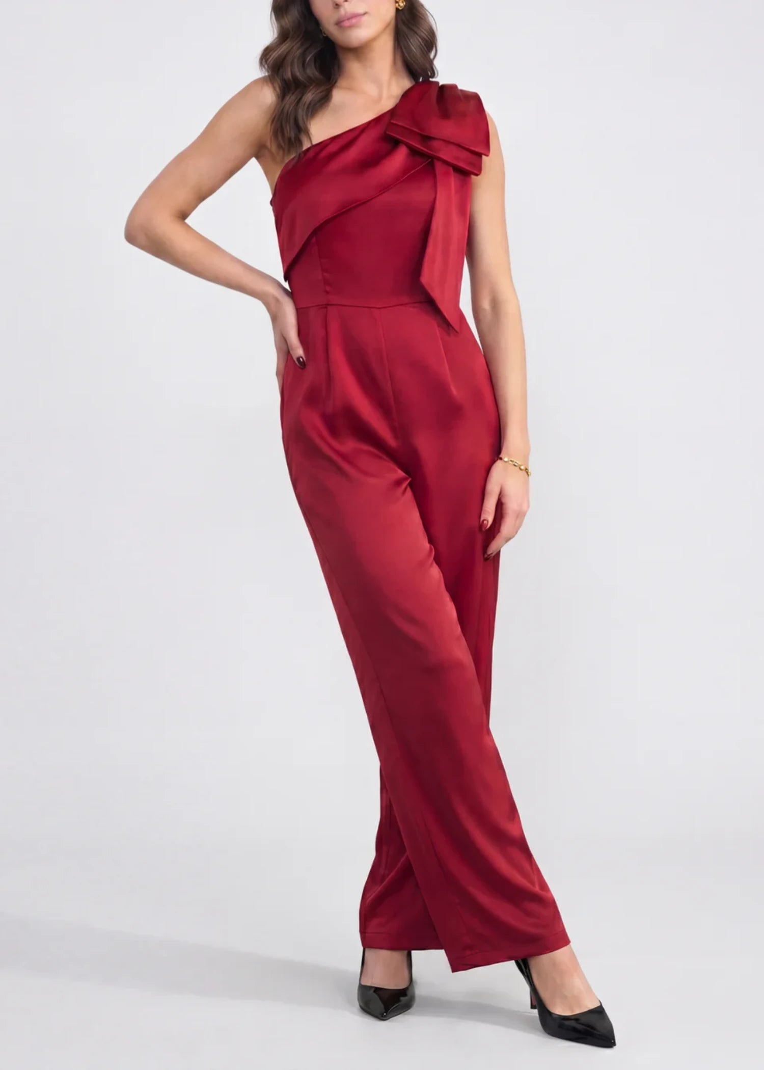 polyester Jumpsuit in Maroon