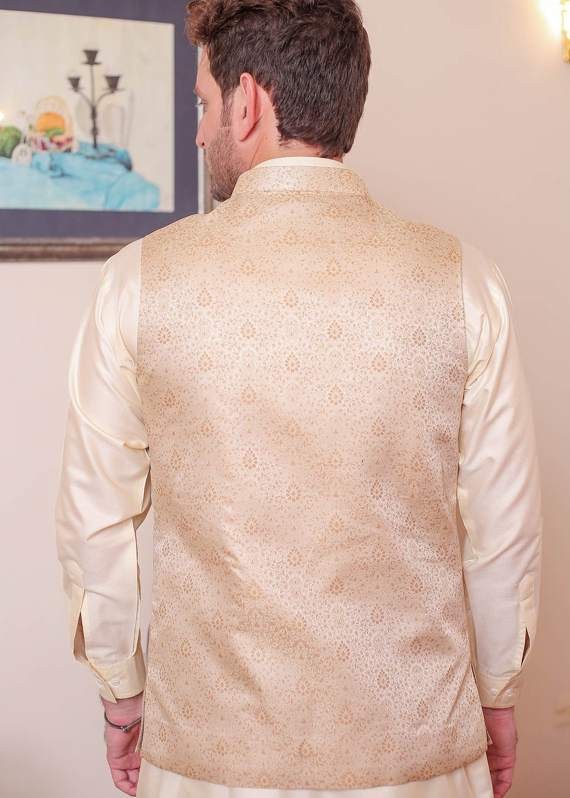 banarsi silk Waistcoat in Gold by Real Image Clothing