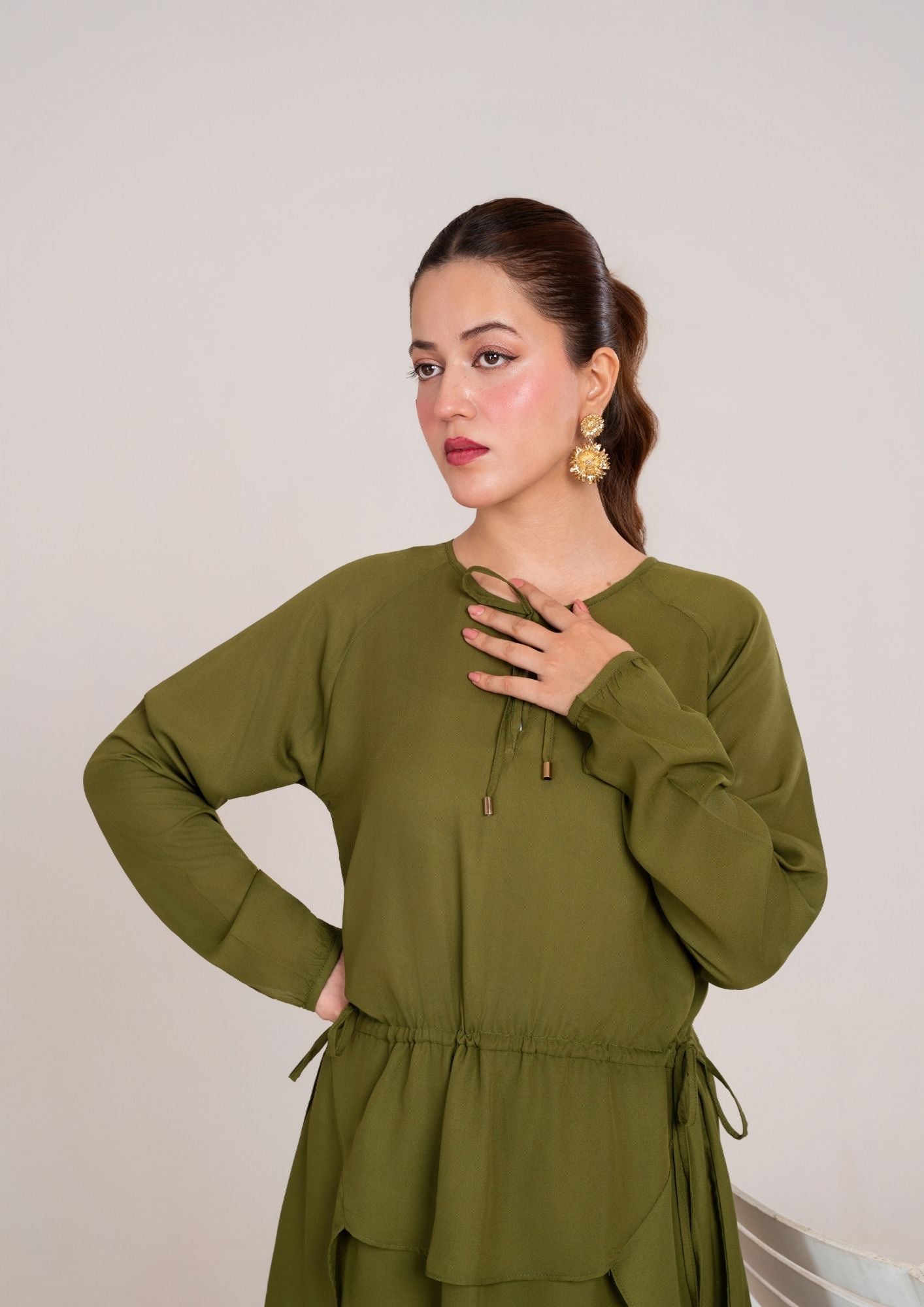georgette Dress in Olive green