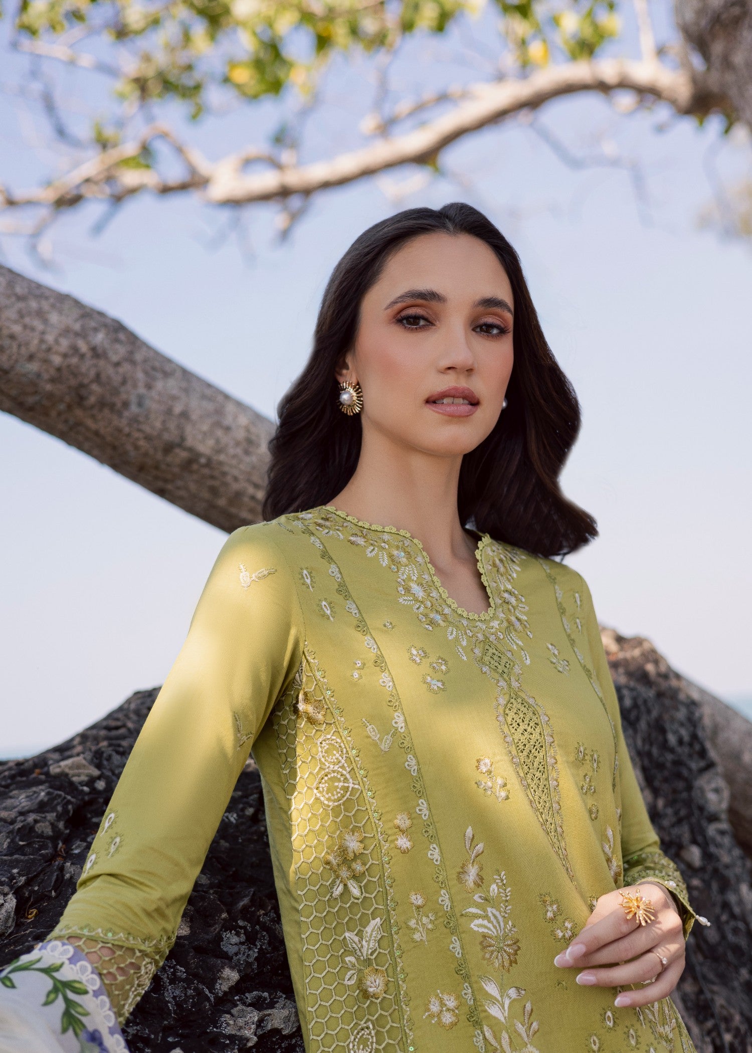 lawn cotton Kurta Set in Apple green