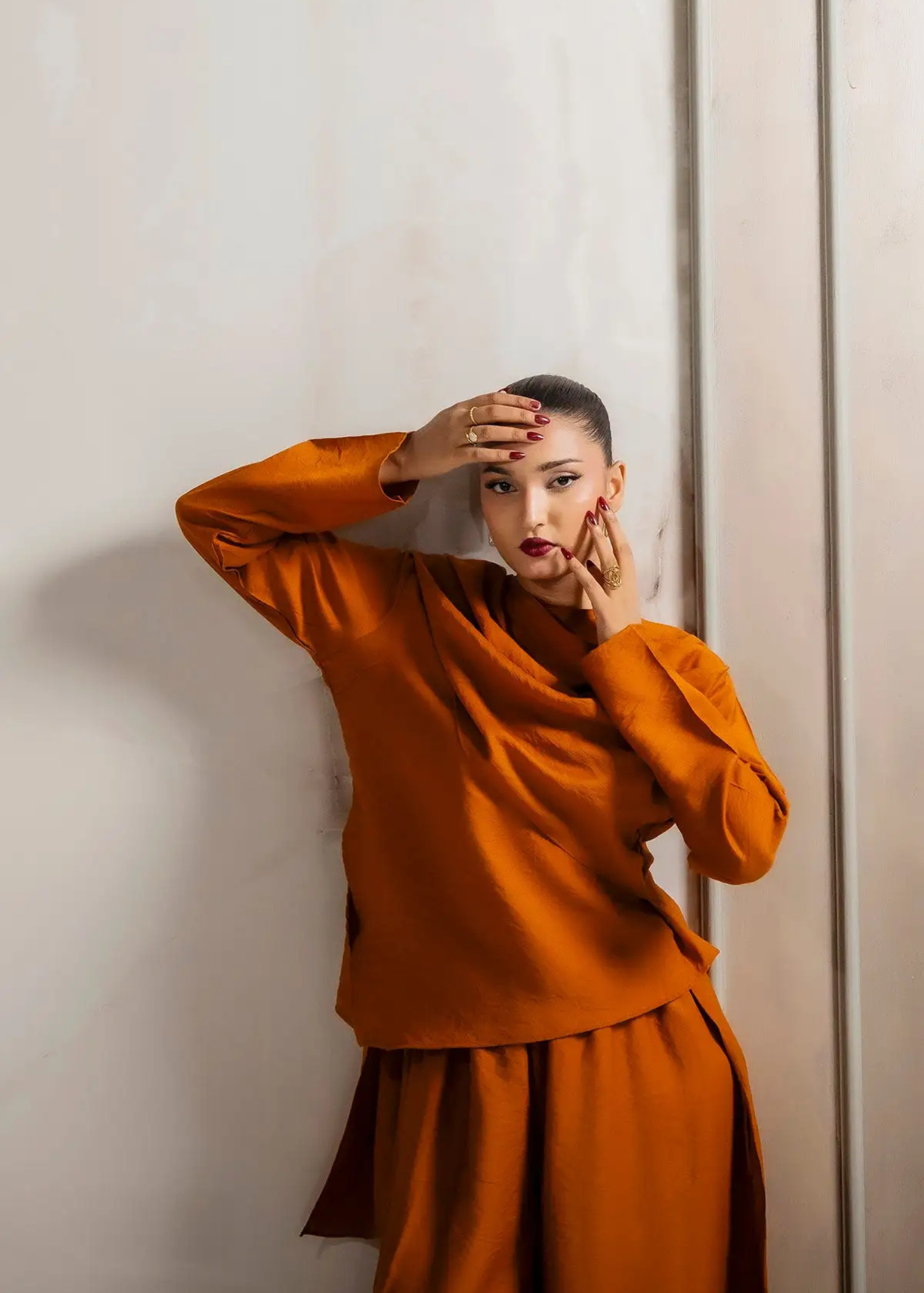 irish linen Co Ord Sets in Rust orange