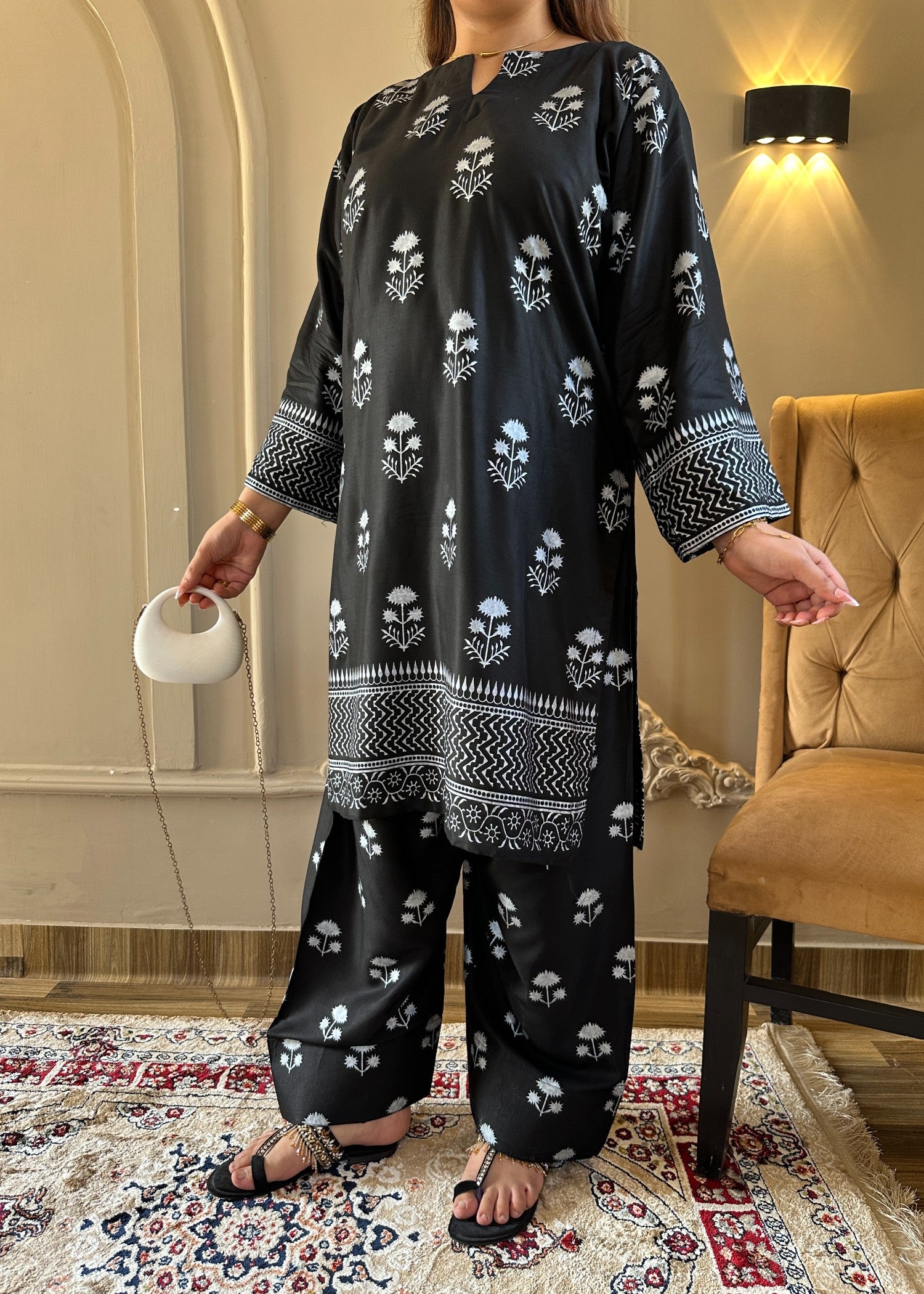 arabic lawn Co Ord Sets in Black