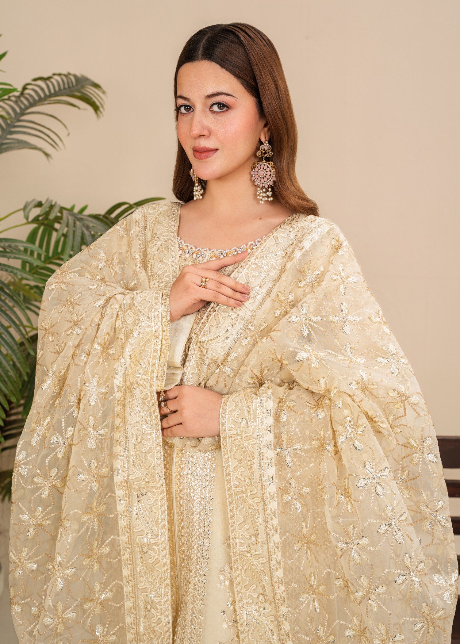 organza Kurta Set in Lemon chiffon