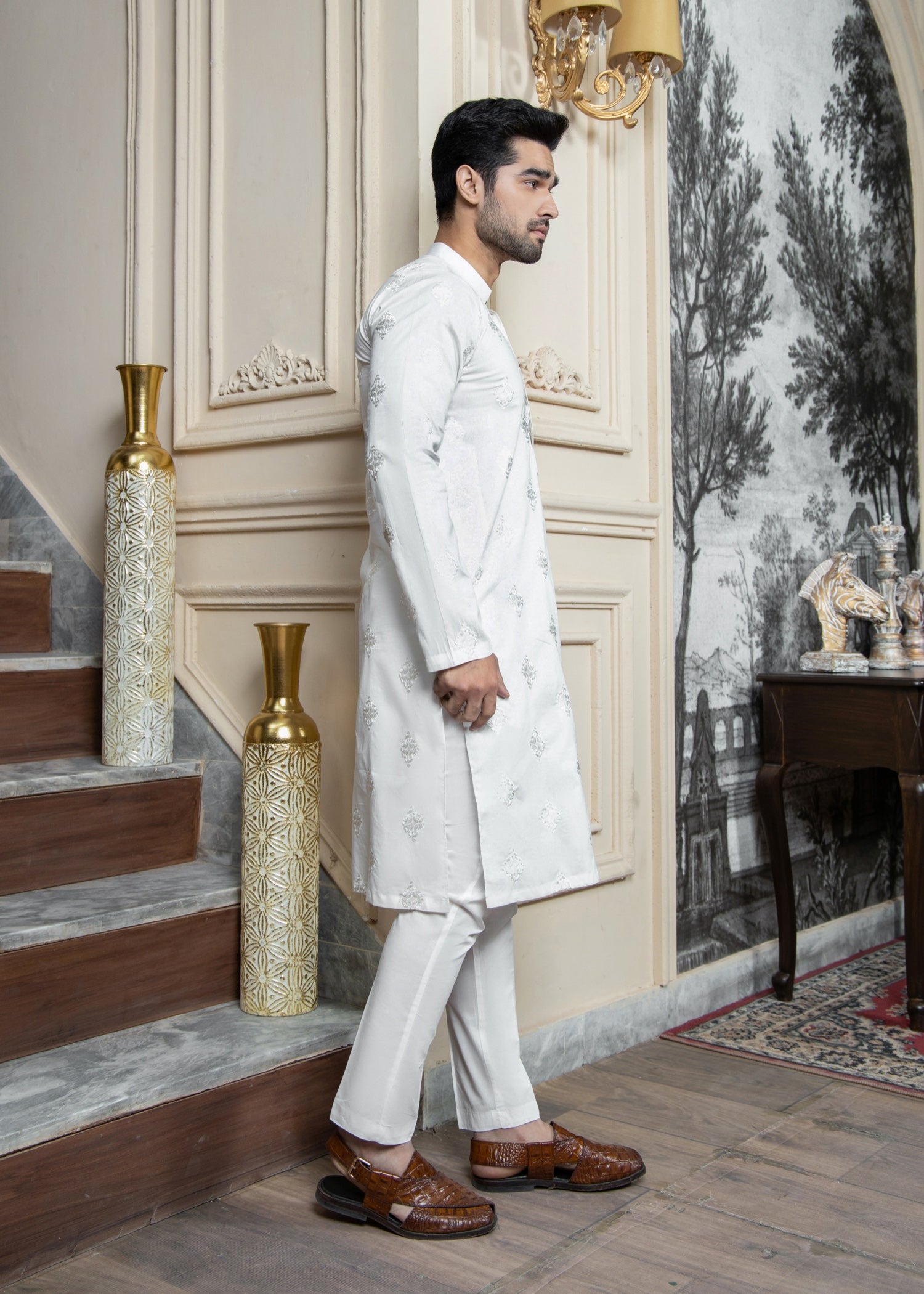 cotton Kurta Set in Off-white