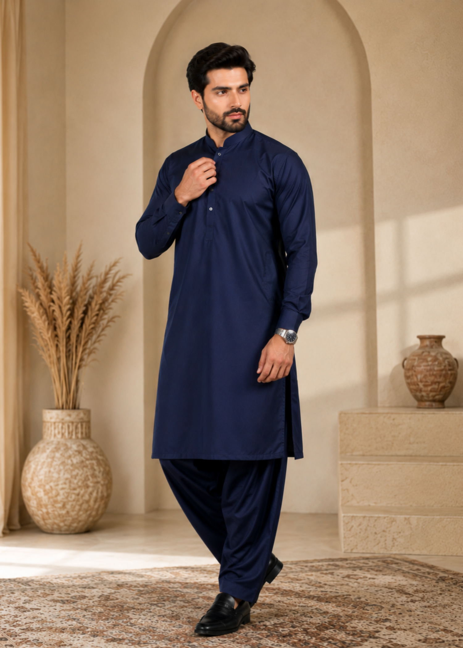 wash & wear Shalwar Kameez in Navy blue