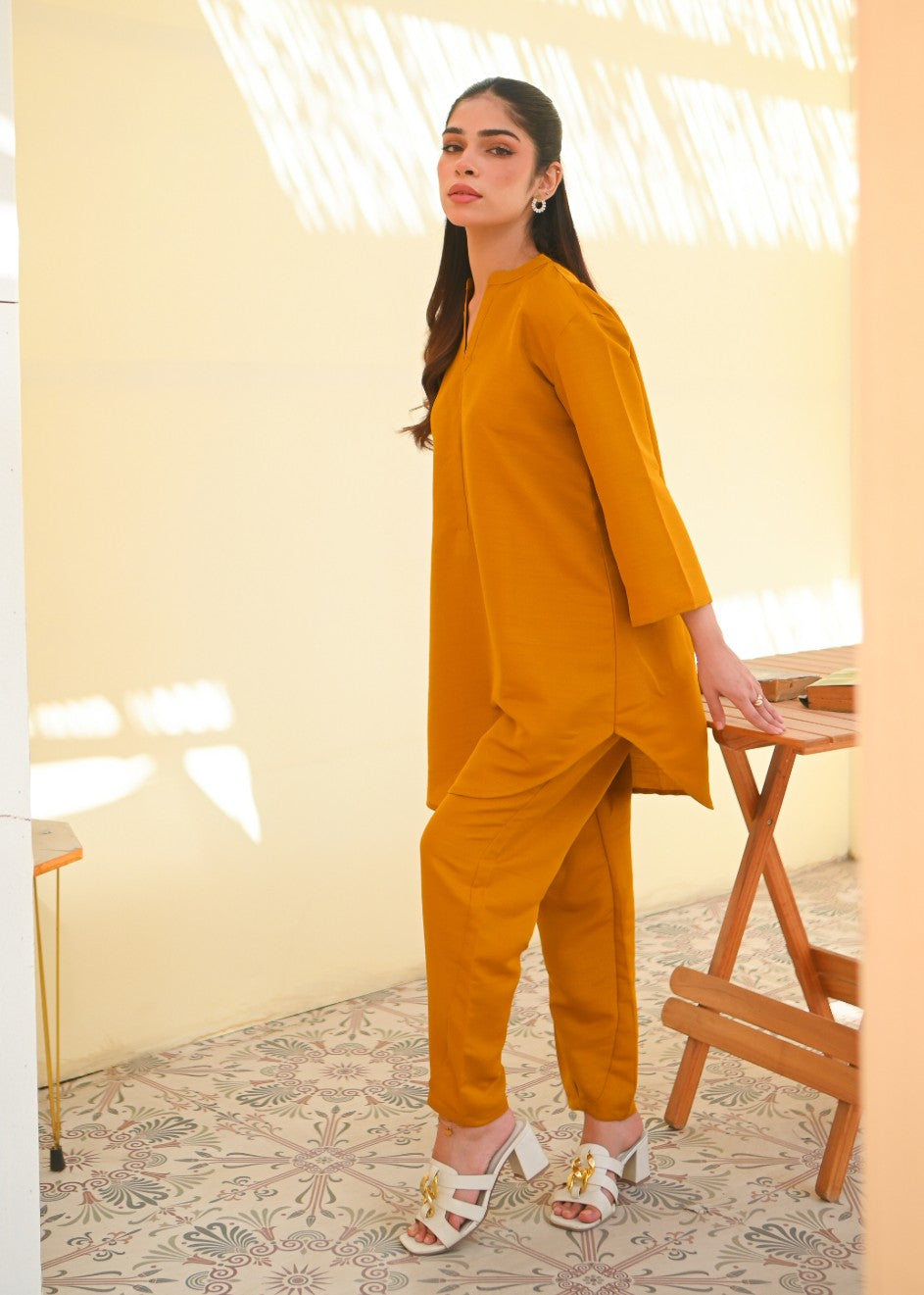 indian raw silk Co Ord Sets in Mustard