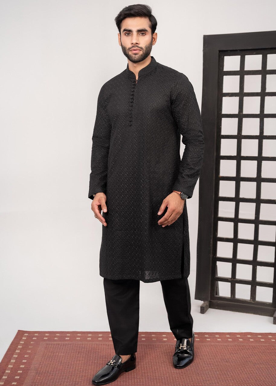 chikankari cotton Kurta Set in Black by HK Fashion