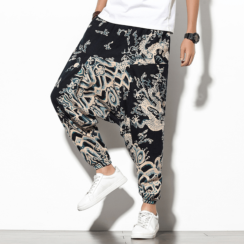 Summer Bohemian Loose Wide-Leg Elephant Flower Beach Trousers