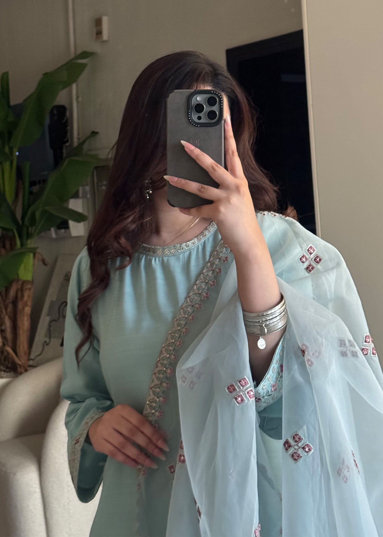 raw silk Kurta Set in Sky blue
