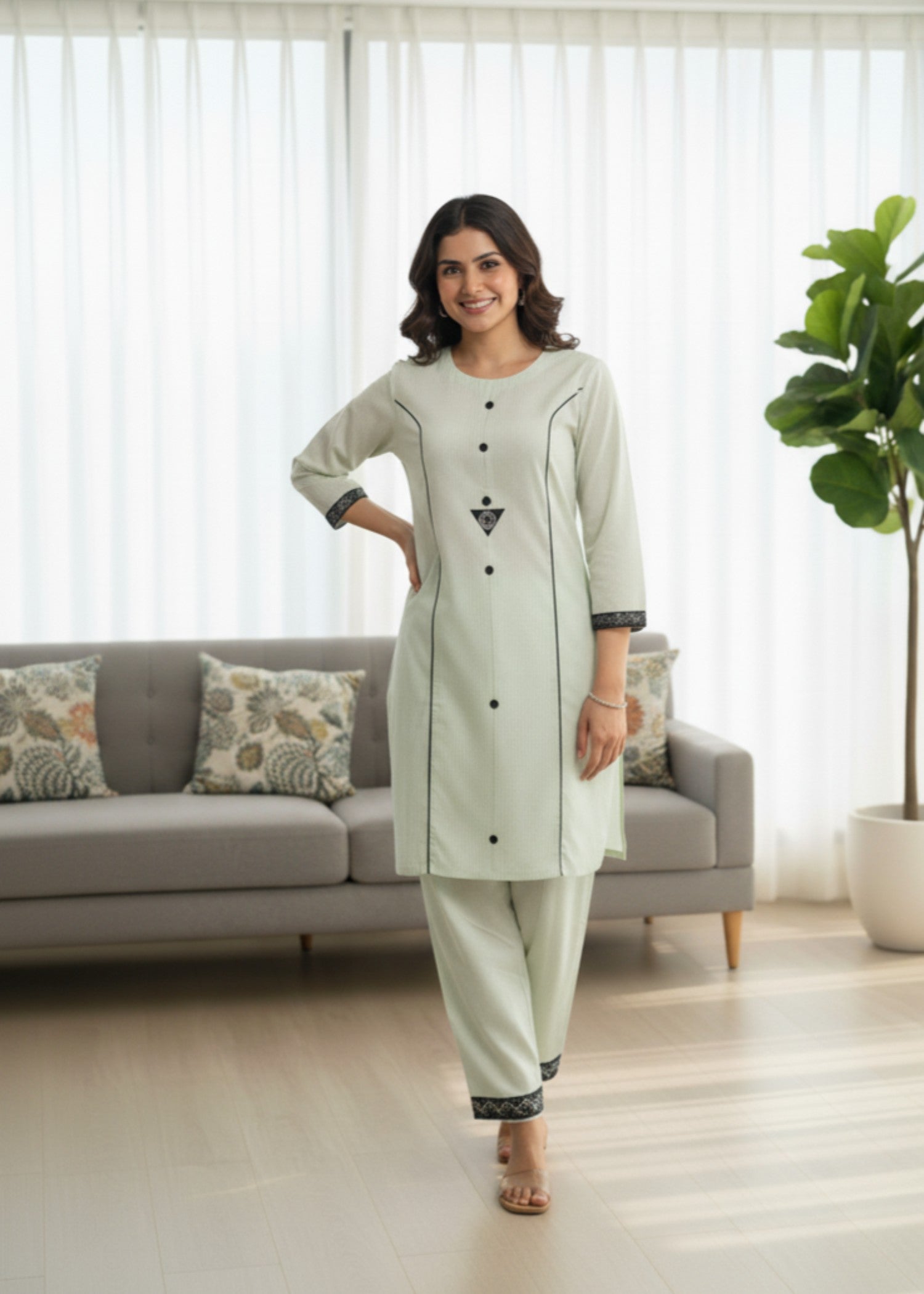 pure cotton Kurta Set in Mint green