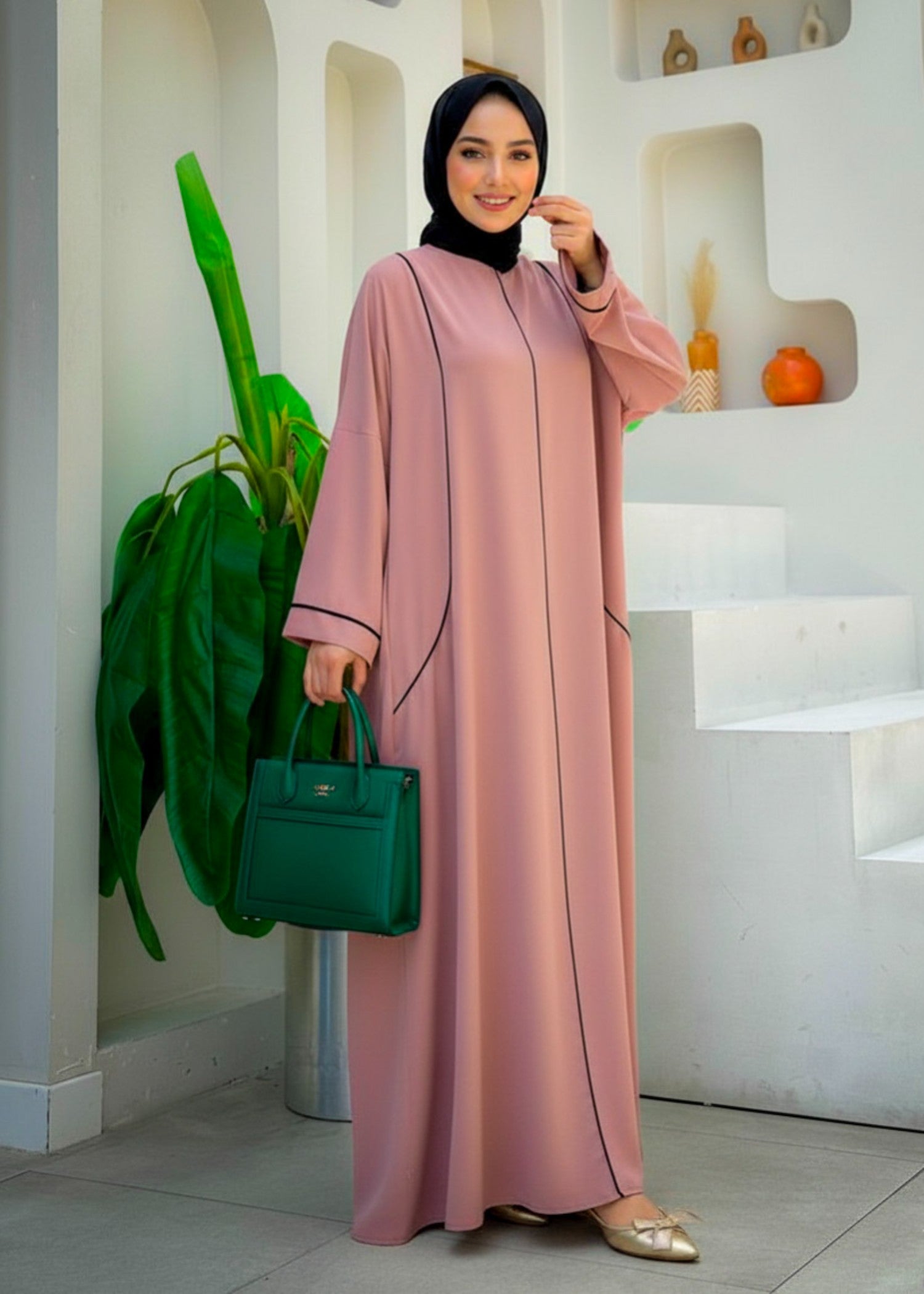 nidha Abaya in Cotton candy pink