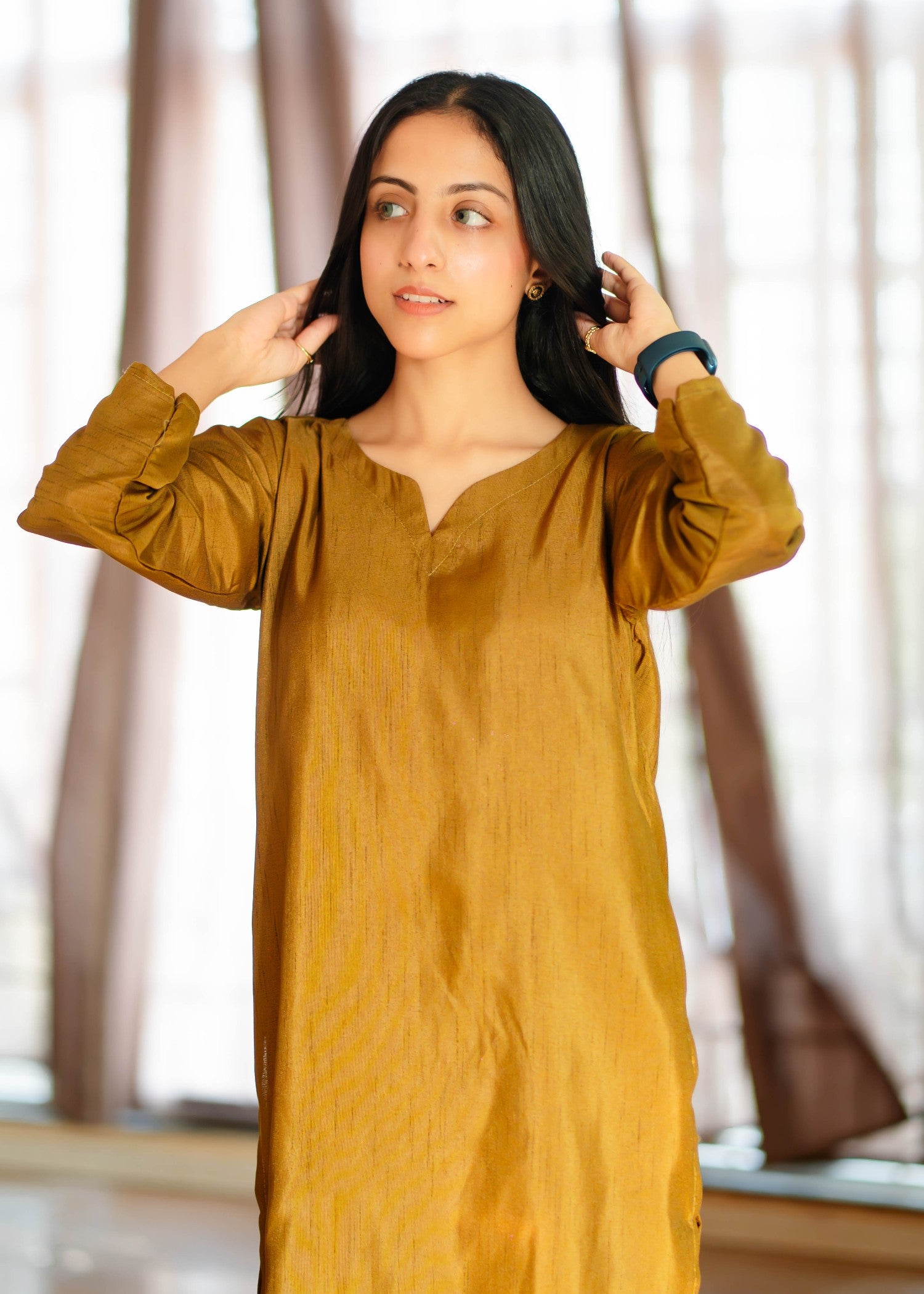viscose raw silk Co Ord Sets in Russet brown