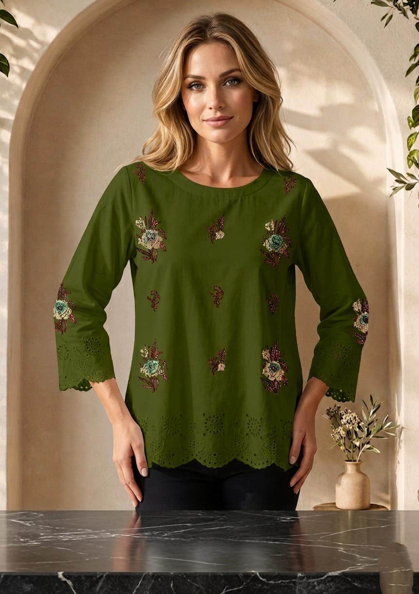 cotton Kurti in Olive green