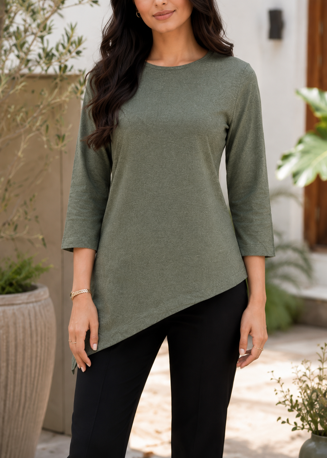 single jersey knit Top in Olive green