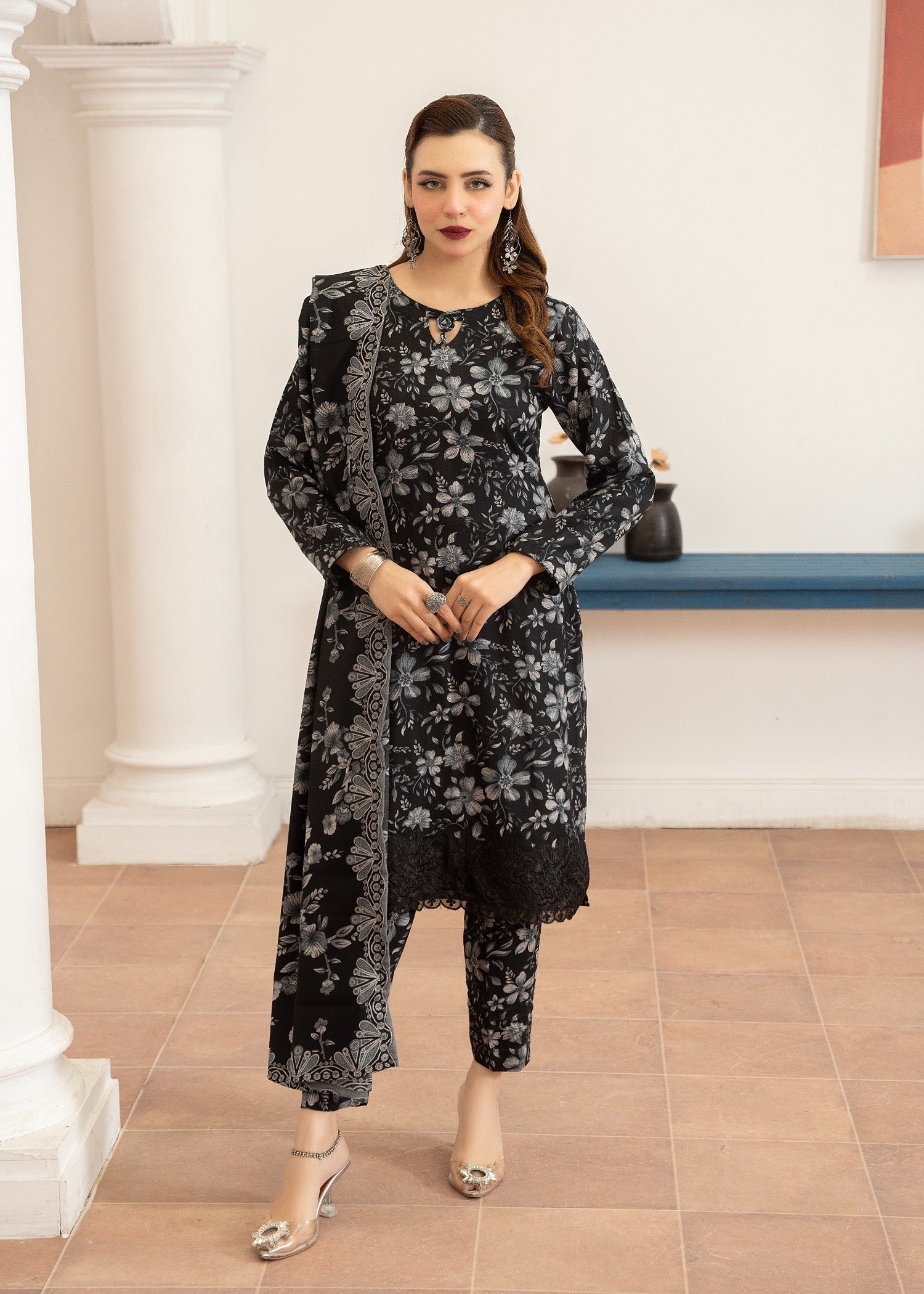 dhanak Kurta Set in Slate black
