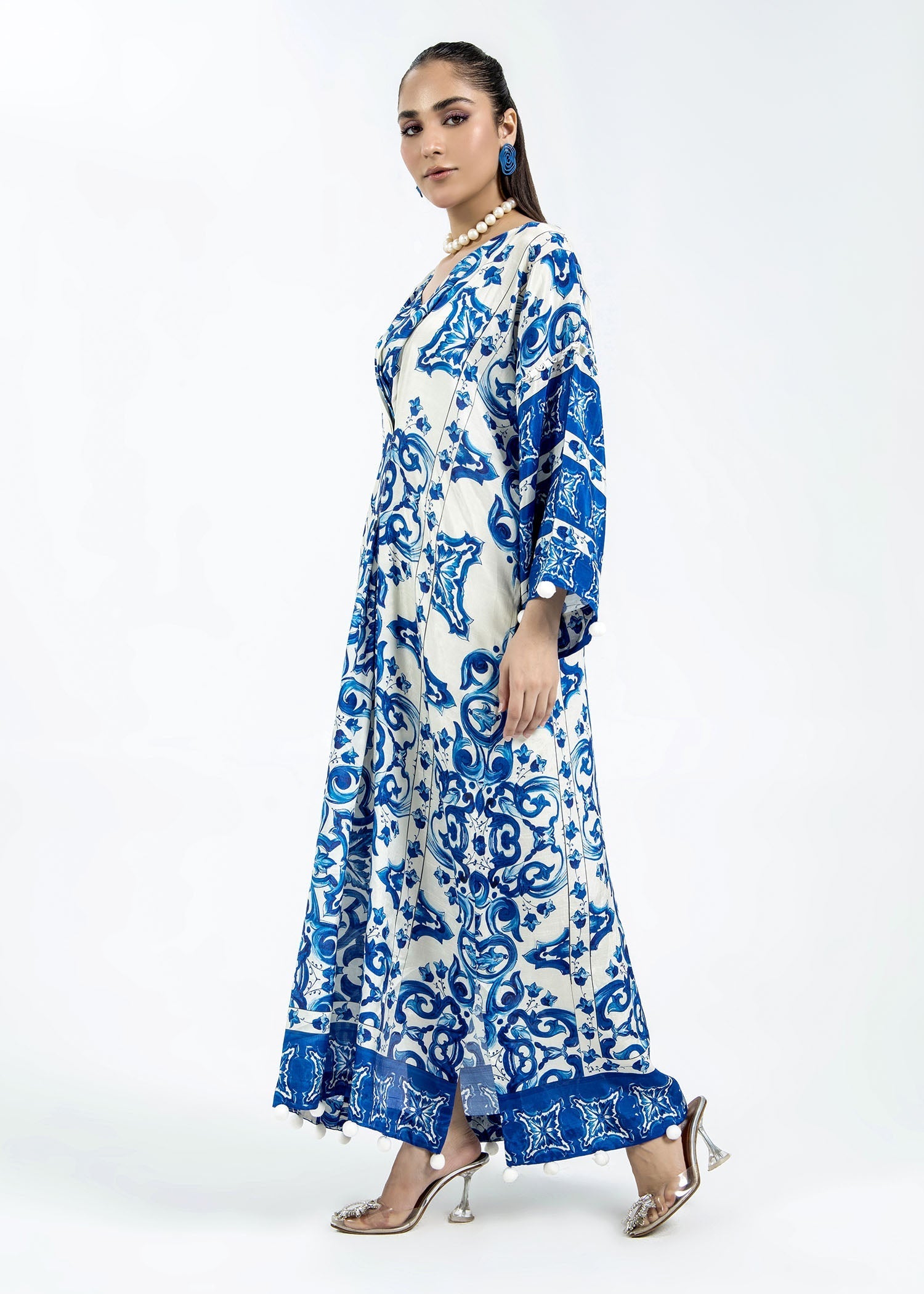 raw silk Kaftan in Blue