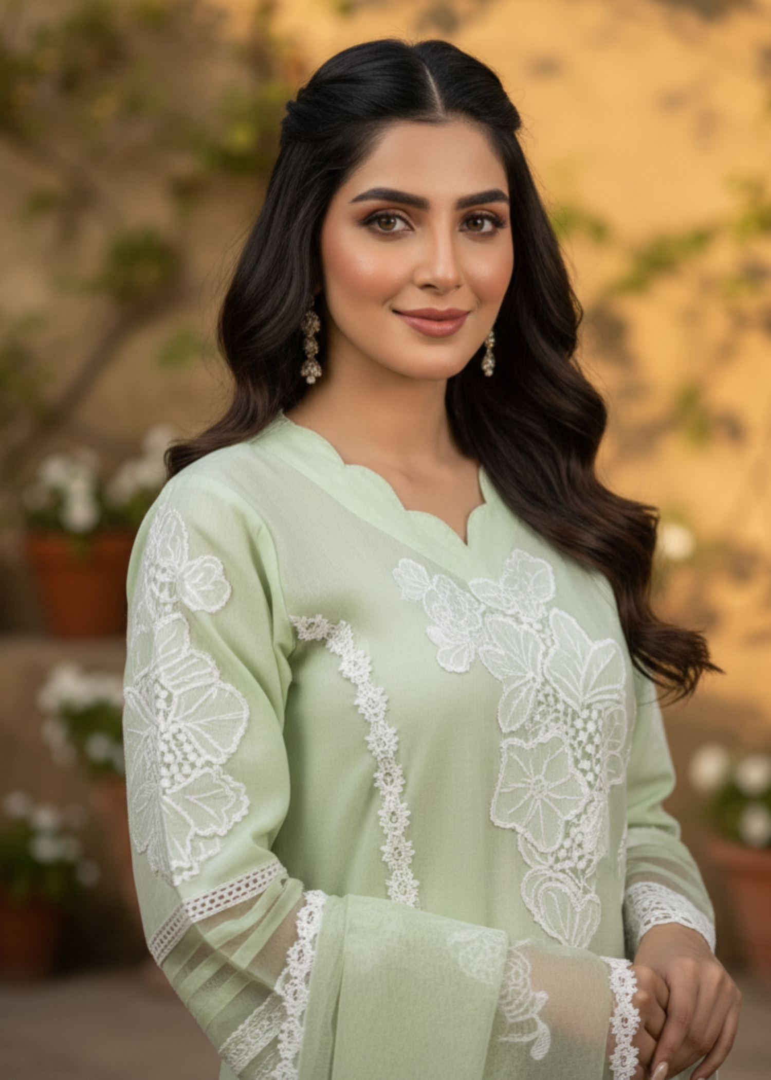 khaddi net Kurta Set in Mint green