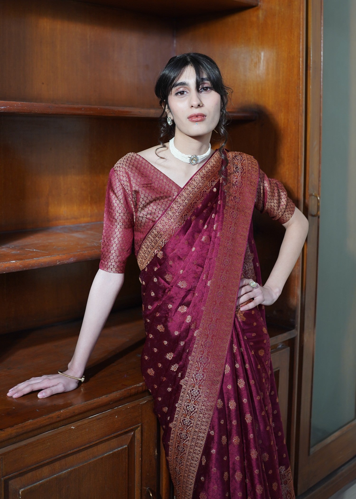 banarsi silk Saree in Maroon