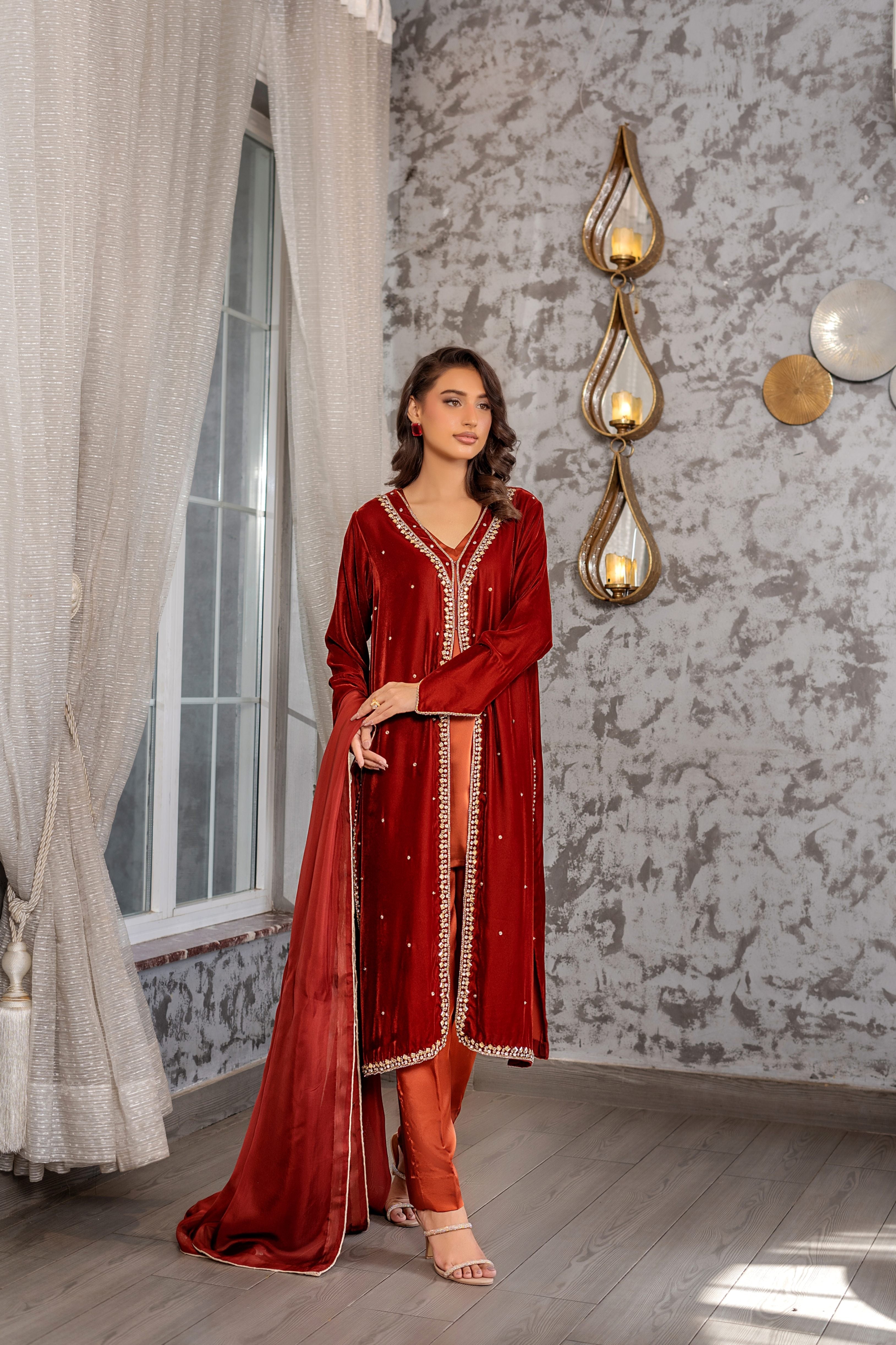 velvet Gown in Blood red