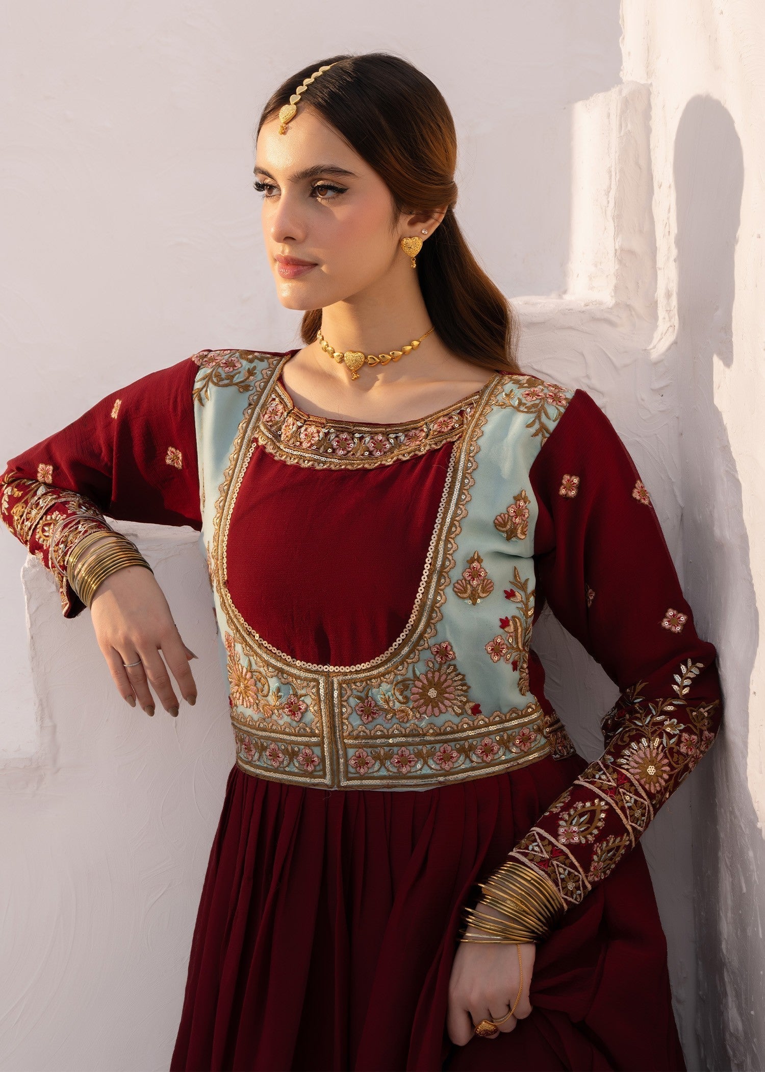 chiffon Anarkali in Maroon