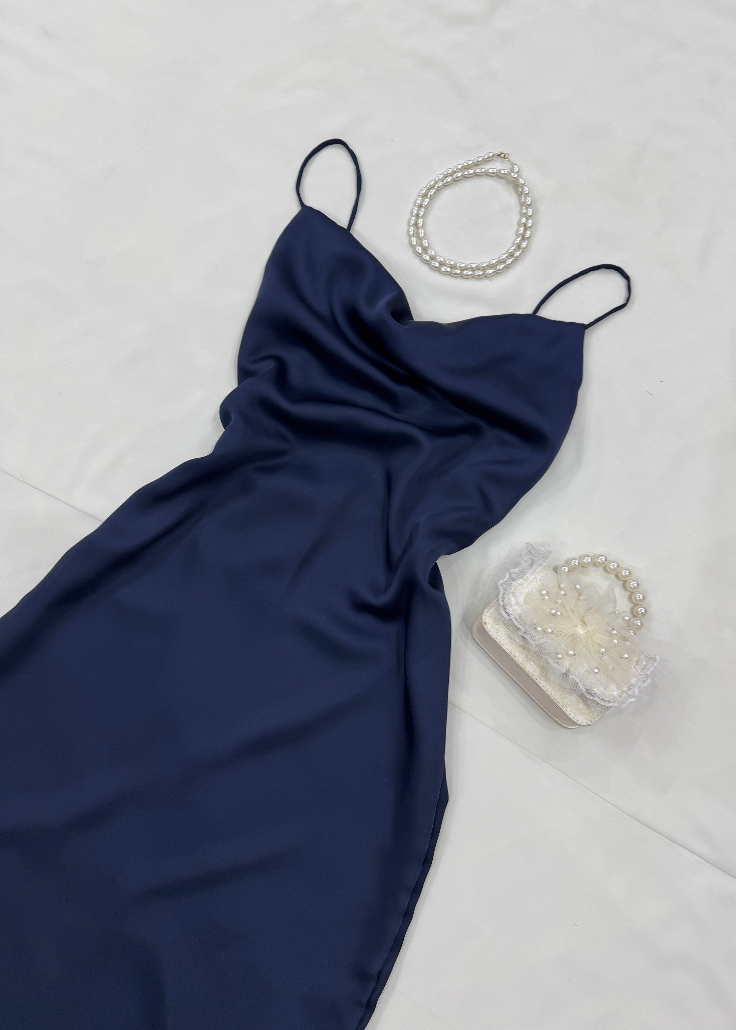 satin silk Dress in Navy blue