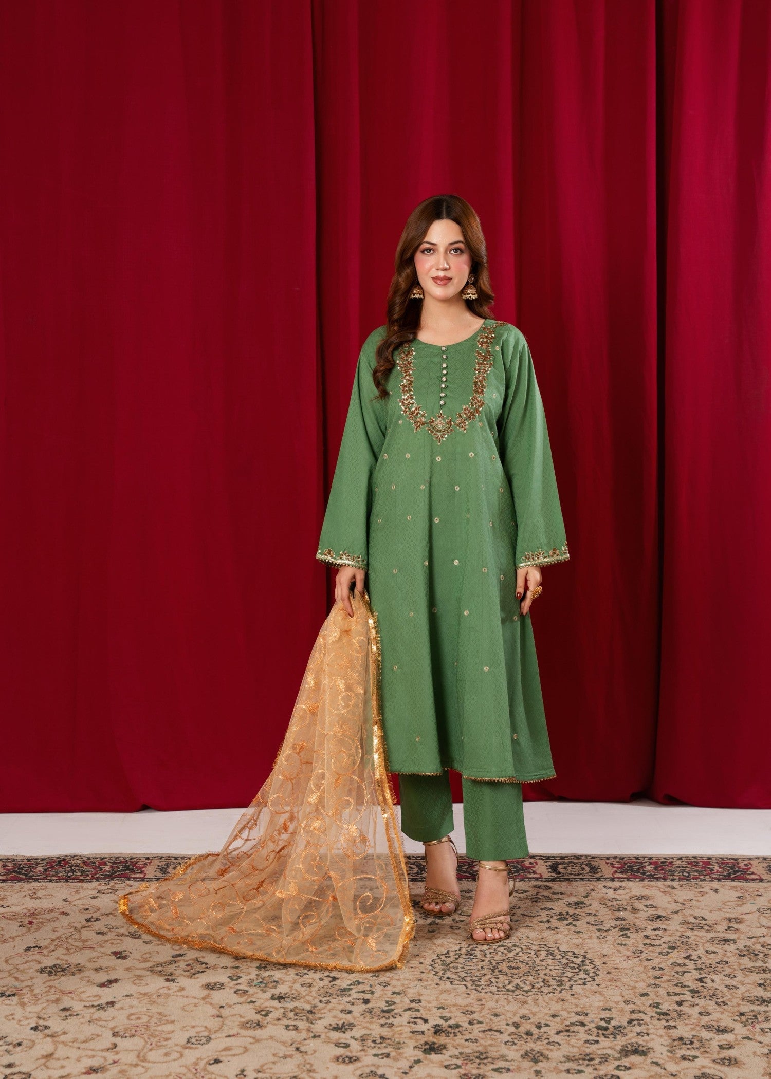 cotton Pishwas in Sea green