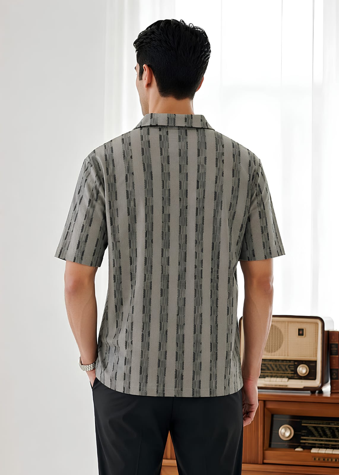 yarn dyed Polo Shirt in Grey