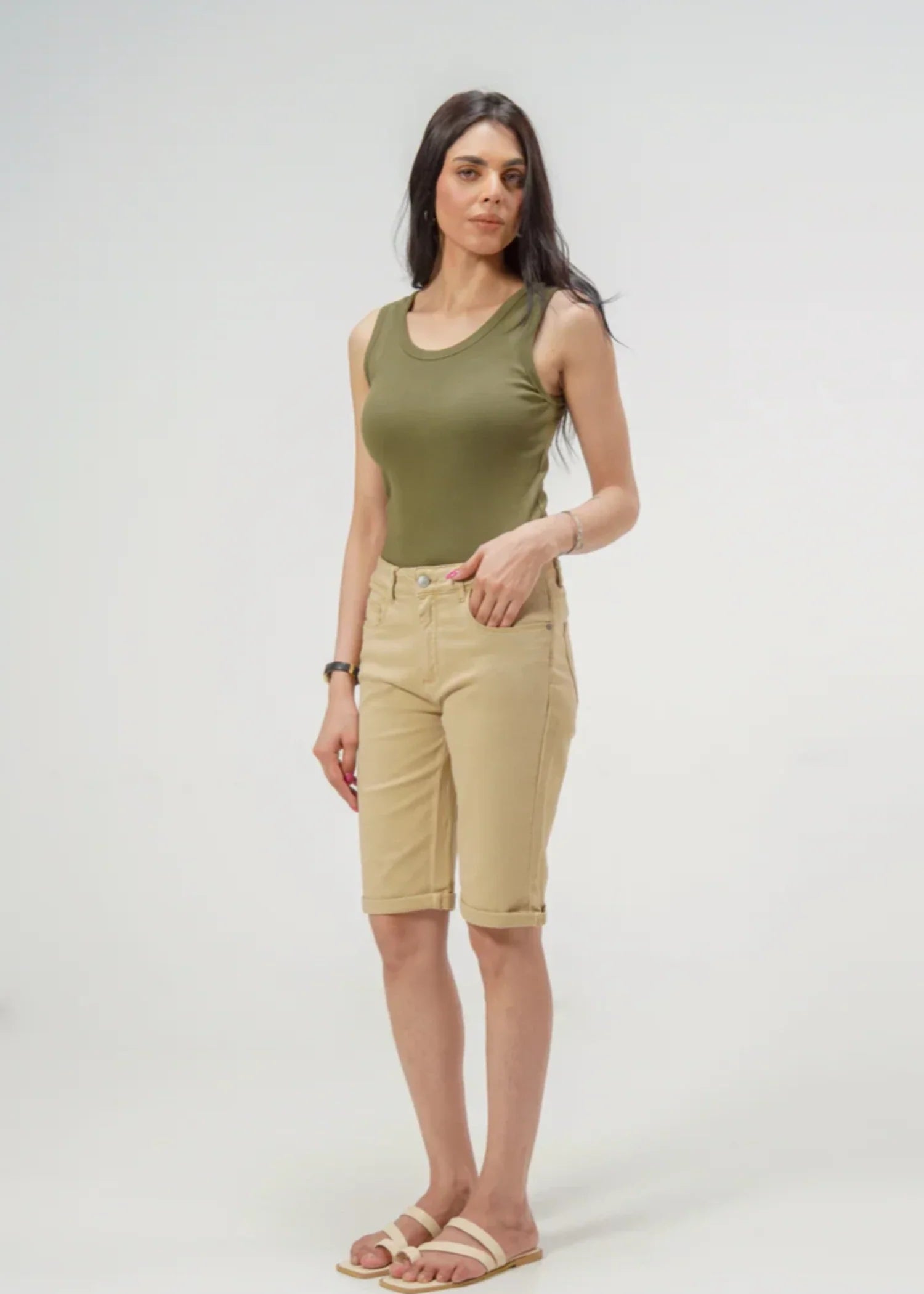 twill cotton Shorts in Beige